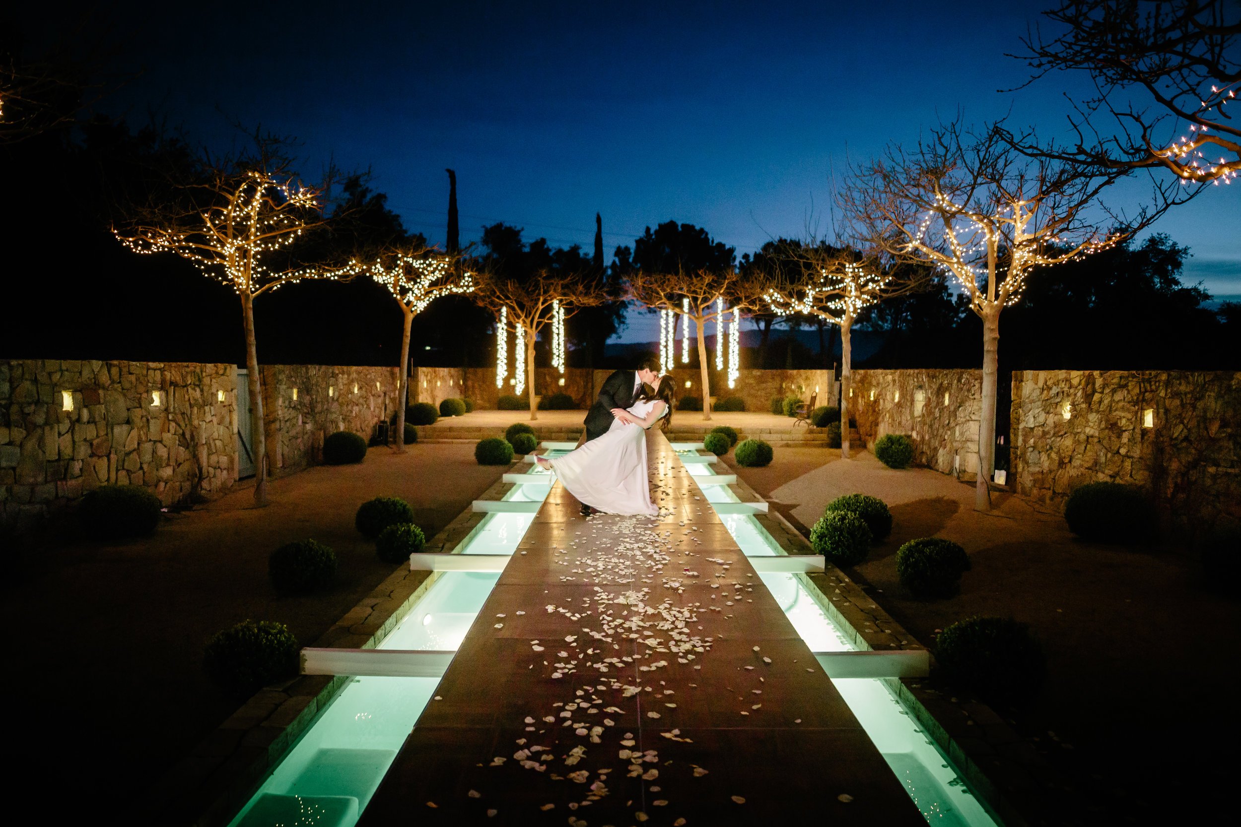www.santabarbarawedding.com | Rewind Photography | Provence in Ojai | Pool Runway | Bride and Groom | Vigen's Party Rentals