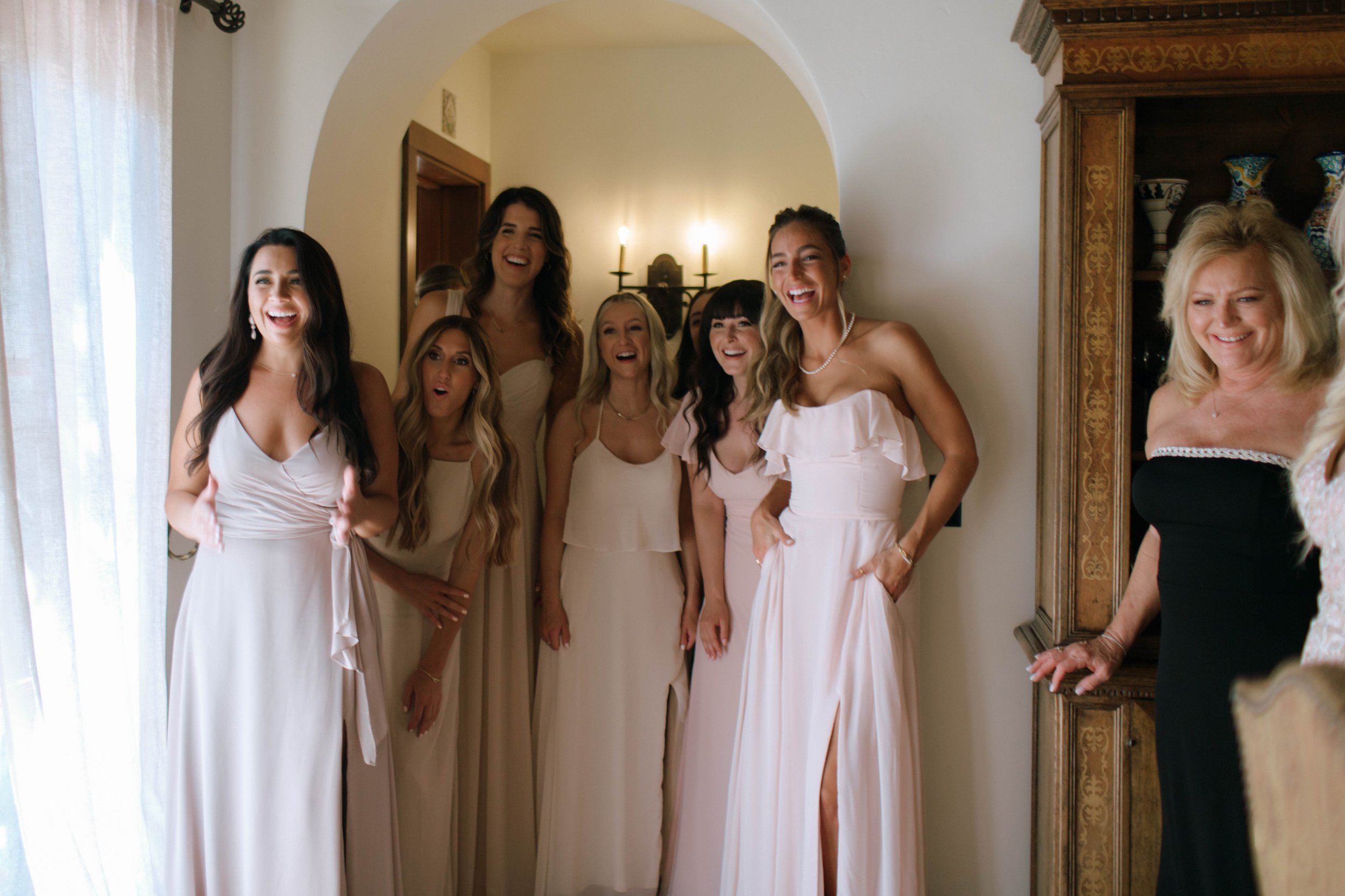 www.santabarbarawedding.com | Monique Bianca | Las Palmas Estate | Nicole Leza | Blush + Bridal | Marla Nyamdorj | NWLA Bridal | Bride First Look with Bridesmaids