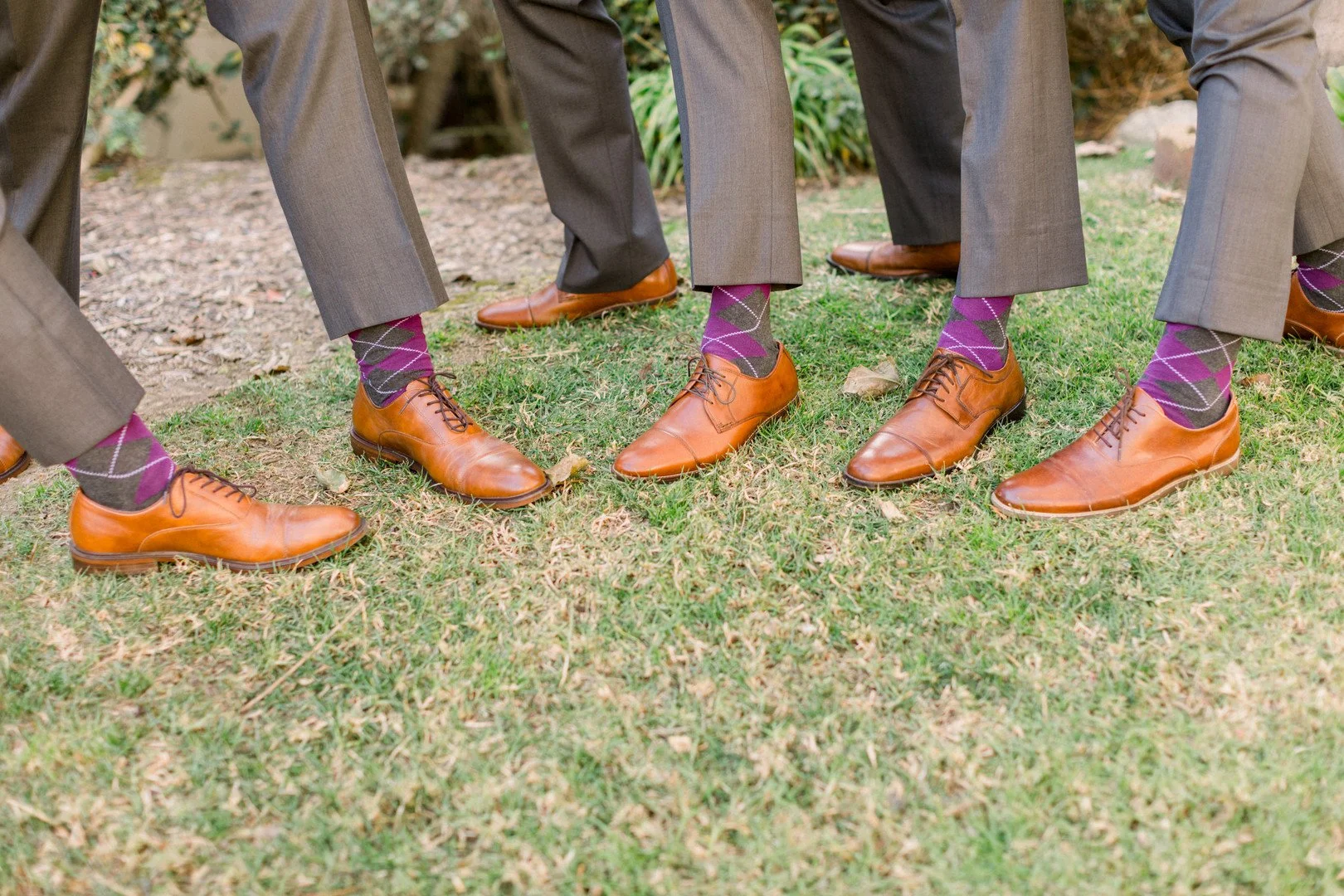 www.santabarbarawedding.com | Three16 Photography | Embassy Suites by Mandalay Beach Resort | One Sweet Day | Men’s Wearhouse | Groom and Groomsmen’s Purple and Gray Socks