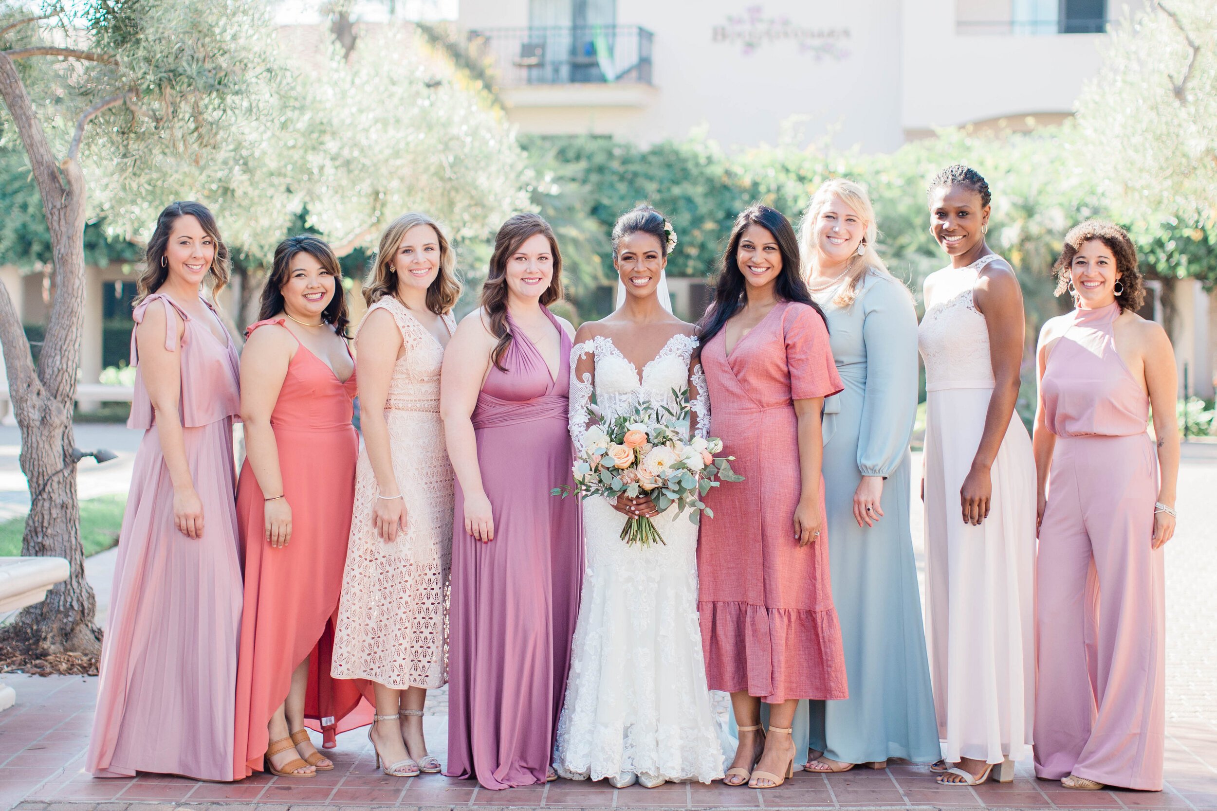 www.santabarbarawedding.com | White Sage Wedding &amp; Events | Amber Jean | Hilton SB Beachfront Resort | Ojai Blooms | Rogue Styling | Anomalie | Bride with Bridesmaids