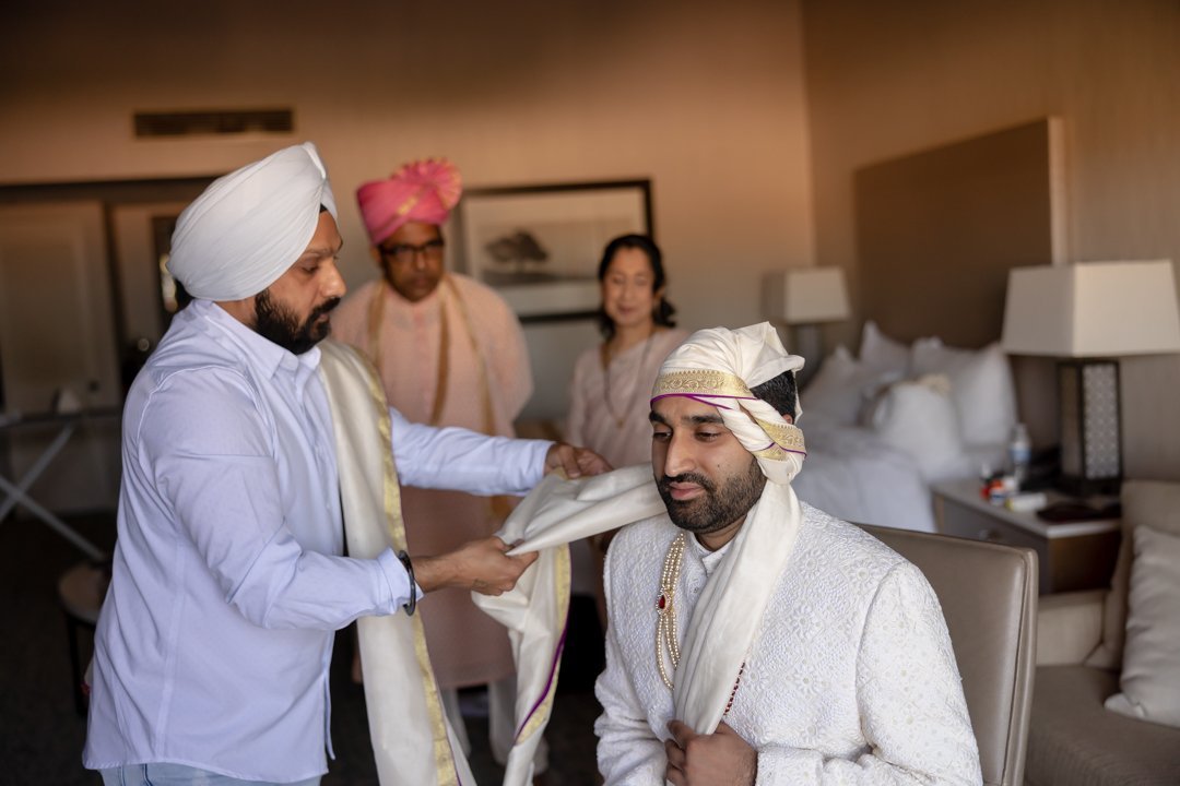 www.santabarbarawedding.com | Hilton SB | Blue Lotus Insights | Shawna Yamamoto | MPSingh Photography | Royal Style Turban | Groom Getting Ready Before Ceremony 