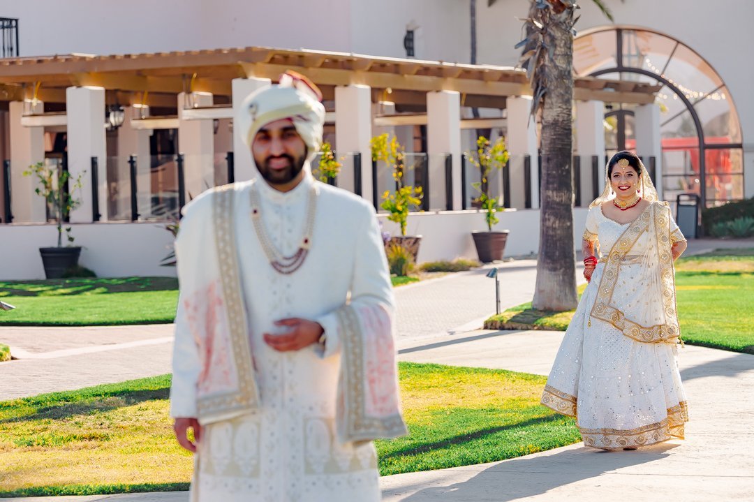 www.santabarbarawedding.com | Hilton SB | Blue Lotus Insights | Shawna Yamamoto | MPSingh Photography | Indira Bishen | Rachana Desai | Bride and Groom First Look 