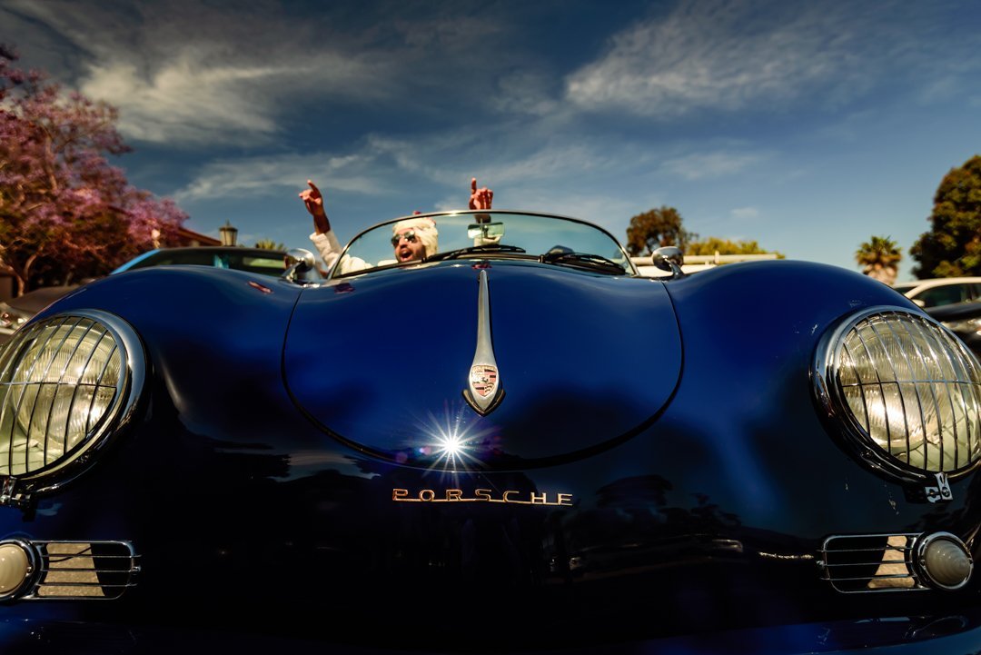 www.santabarbarawedding.com | Hilton SB | Blue Lotus Insights | Shawna Yamamoto | MPSingh Photography | Indira Bishen | Royal Style Turban | Groom Arriving in a Blue Porsche 