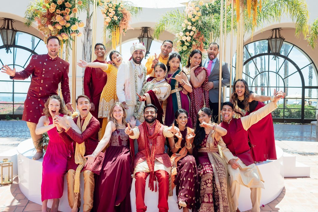 www.santabarbarawedding.com | Hilton SB | Blue Lotus Insights | Shawna Yamamoto | MPSingh Photography | Indira Beshen | Rashana Desai | Royal Style Turban | Couple with Family After Ceremony
