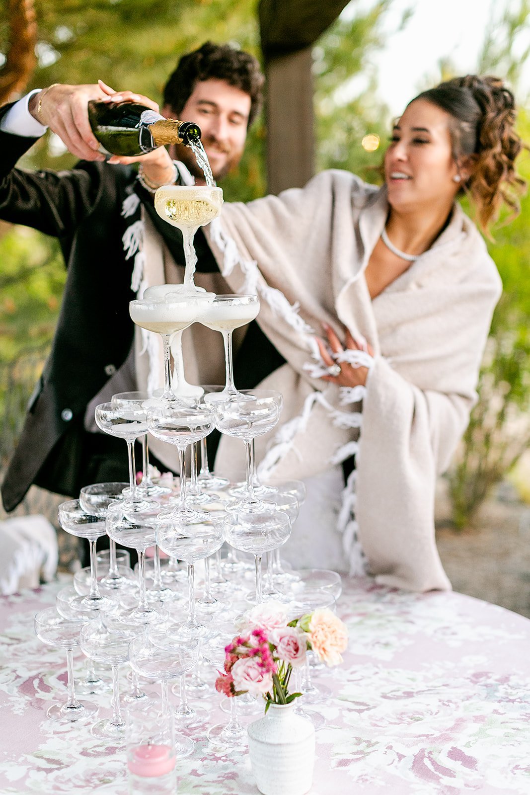 www.santabarbarawedding.com | David Mendoza | Alexis Ireland Florals | Bella Vista Designs | Bright Event Rental | Ventura Rental | Cocktail Concierge | Couple Pouring Champagne Tower
