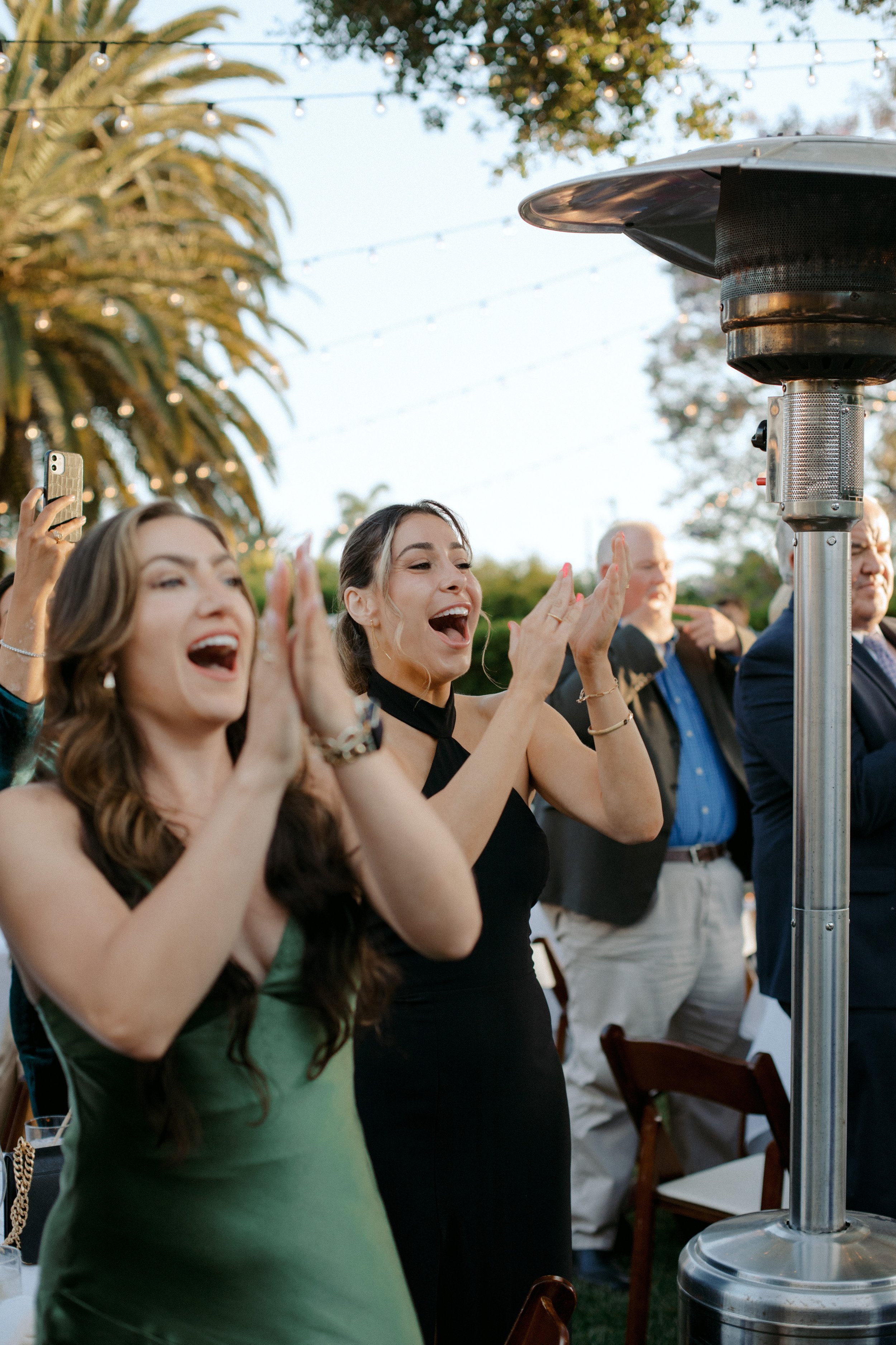 www.santabarbarawedding.com | KB Events | Ali Beck | The Santa Barbara Club | Poppy Pod Floral Design | Just 4 Fun Party Rentals | Guest Cheering at Reception 