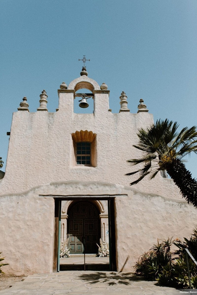 www.santabarbarawedding.com | Our Lady of Mount Carmel | Monique Bianca | White Sage | Intrepid Floral Co. | Front of the Ceremony Venue