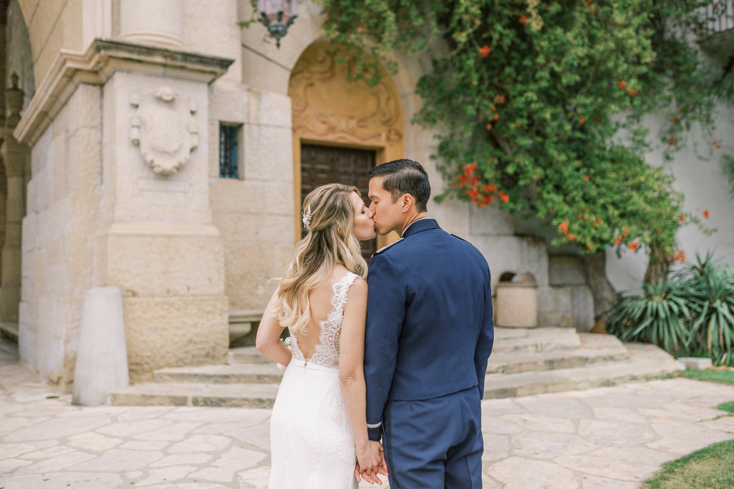 www.santabarbarawedding.com | Jocelyn &amp; Spencer | Villa &amp; Vine | Our Perfect Night | Margaret Joan Florals | Bonobos | Off-White | Andrea Villa | Watters | Bride and Groom Share a Kiss