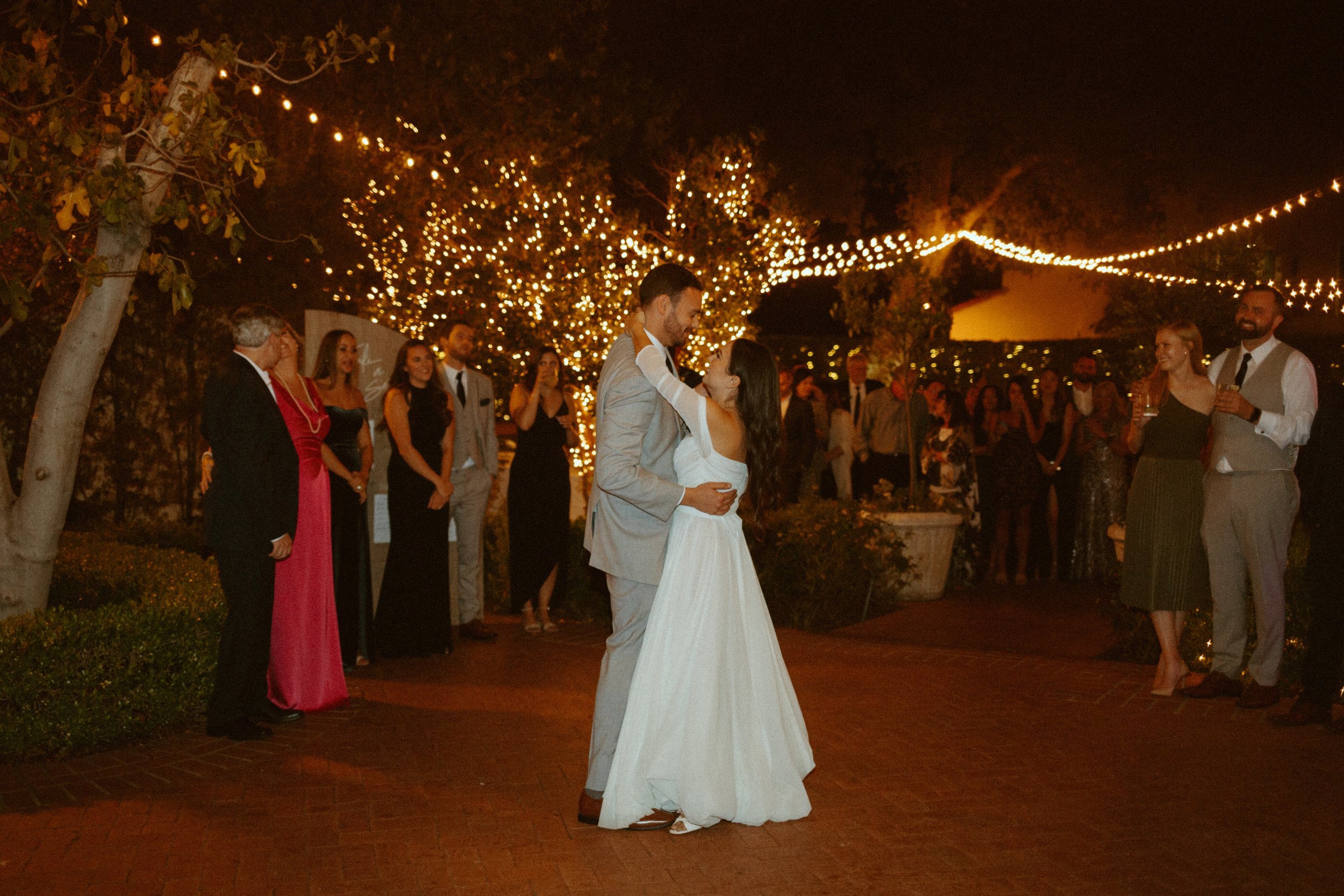 www.santabarbarawedding.com | Mallory Carlson | Santa Barbara Club | Events by Tiffany J | Antheia Floral &amp; Design | BHLDN | Men’s Wearhouse | DJ Ian Soleimani | Couple Dancing Outside