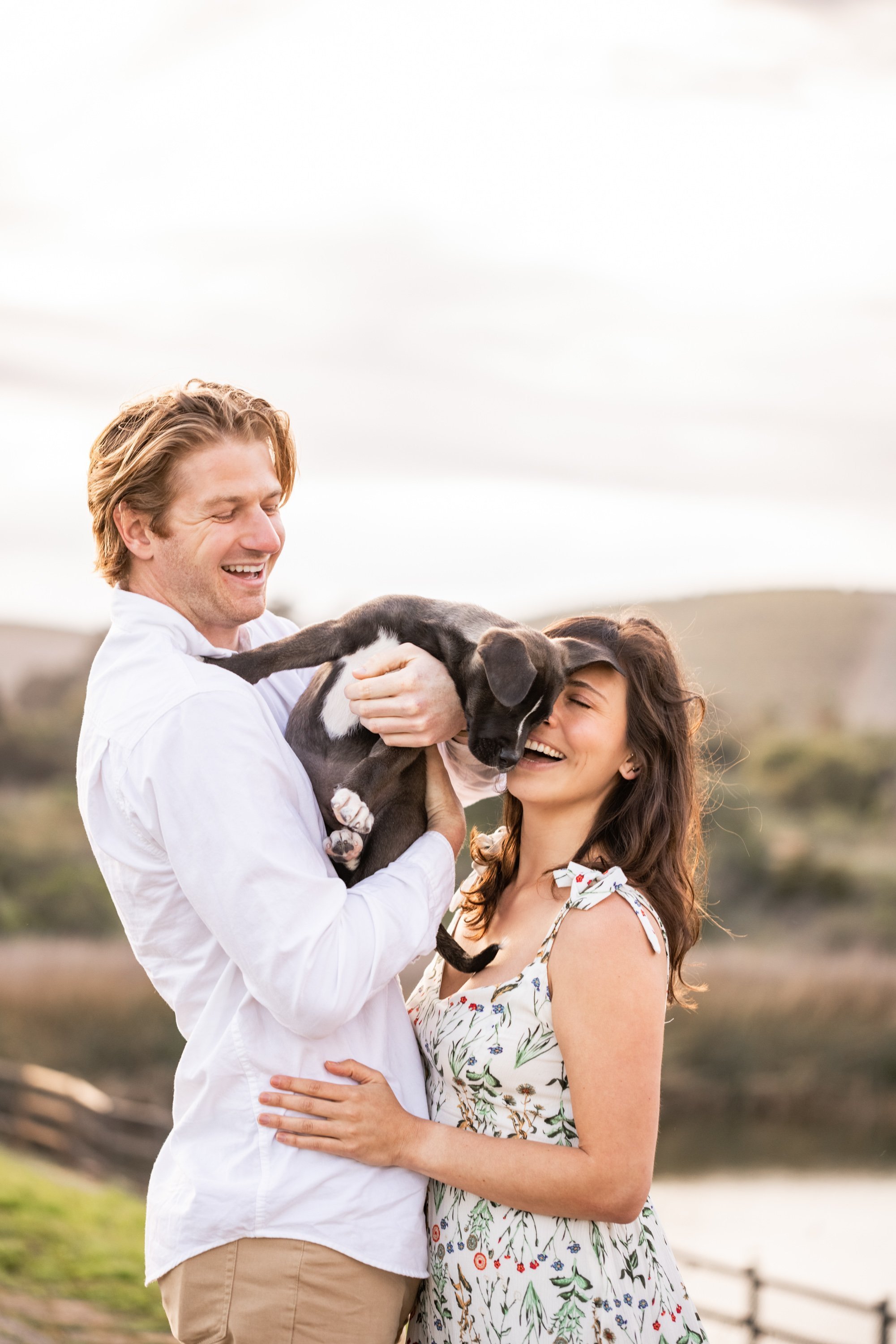 www.santabarbarawedding.com | Veils &amp; Tails Photography | Couple Posing with a Puppy