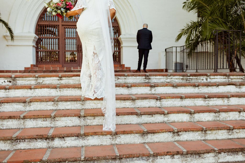 www.santabarbarawedding.com | Holcomb &amp; Co. | SB Courthouse | LuckEleven Events | Bright Floral Design | Chloe Schlossmann | BHLDN | Bride and Groom First Look