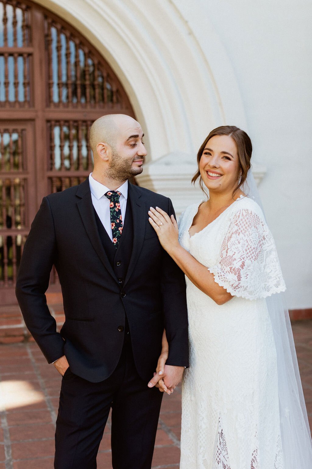 www.santabarbarawedding.com | Holcomb &amp; Co. | SB Courthouse | LuckEleven Events | Bright Floral Design | Chloe Schlossmann | BHLDN | Bride and Groom Before the Ceremony  