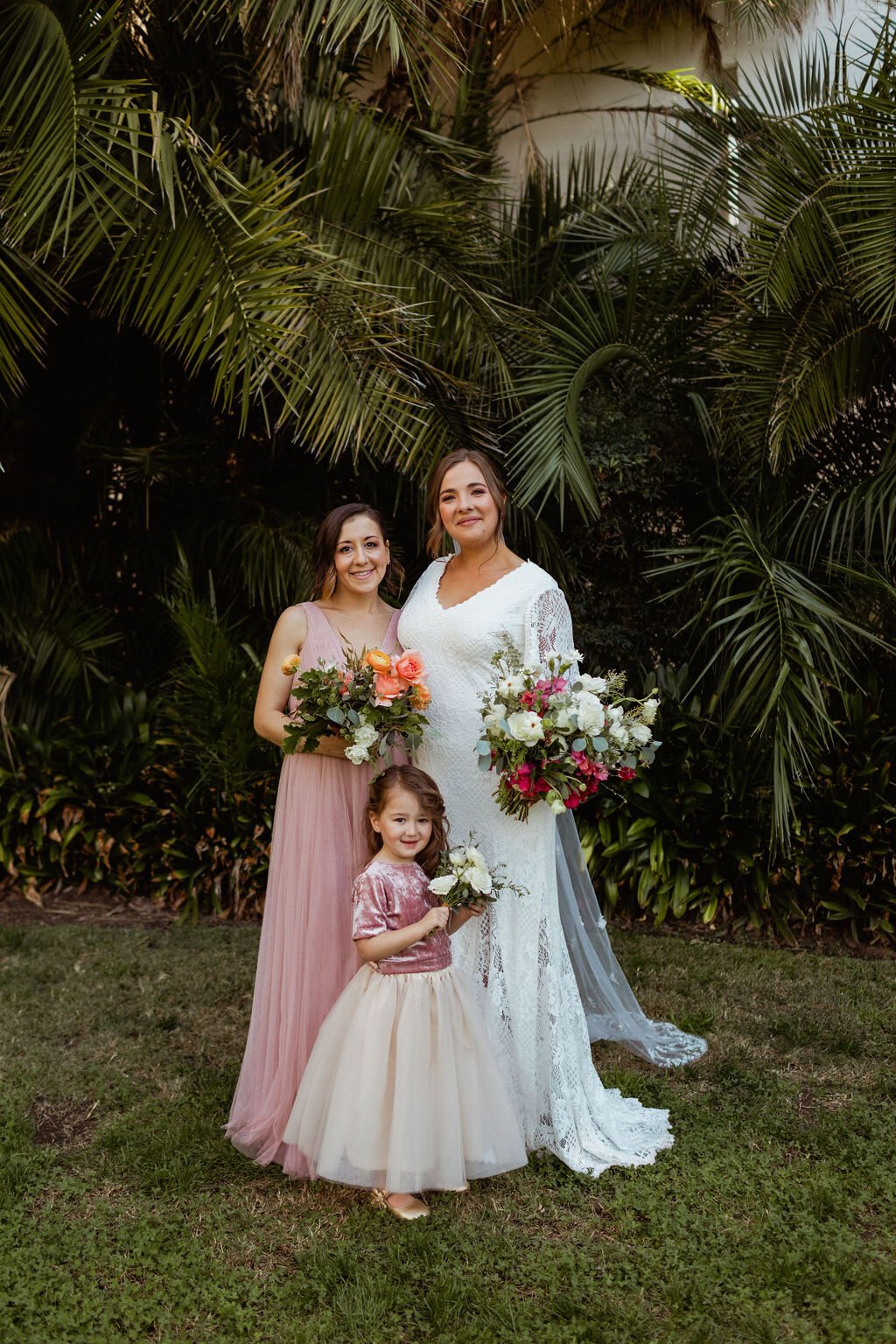 www.santabarbarawedding.com | Holcomb &amp; Co. | SB Courthouse | LuckEleven Events | Bright Floral Design | Chloe Schlossmann | BHLDN | Bride with Bridesmaid and Flower Girl