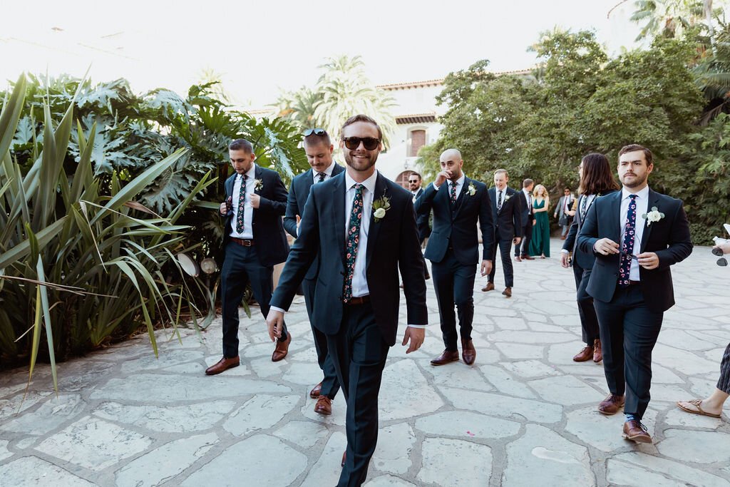 www.santabarbarawedding.com | Holcomb &amp; Co. | SB Courthouse | LuckEleven Events | Bright Floral Design | Groom with Groomsmen Before the Ceremony 