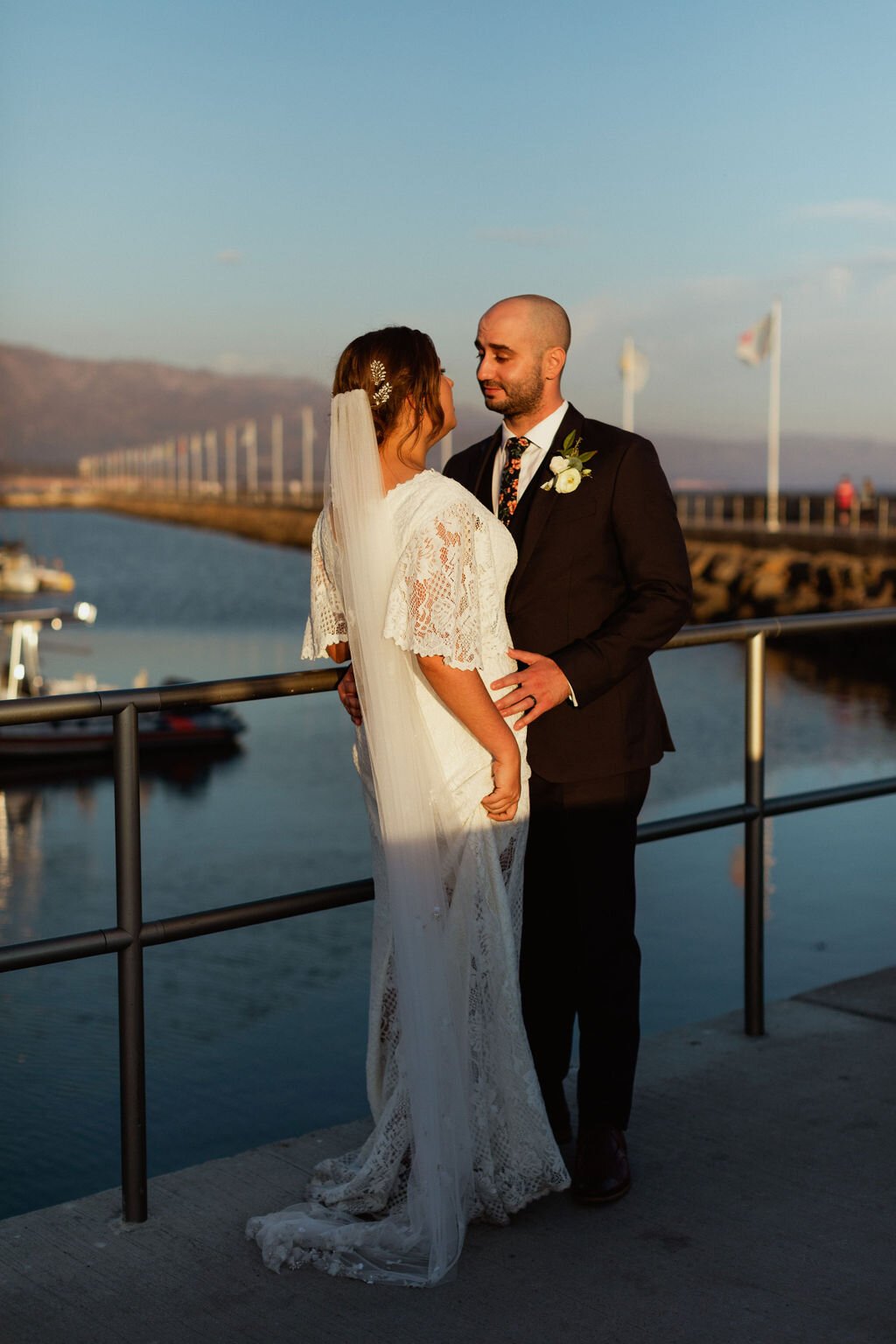 www.santabarbarawedding.com | Holcomb &amp; Co. | SB Maritime Museum | LuckEleven Events | Bright Floral Design | BHLDN | Chloe Schlossmann | Bride and Groom by the Sea