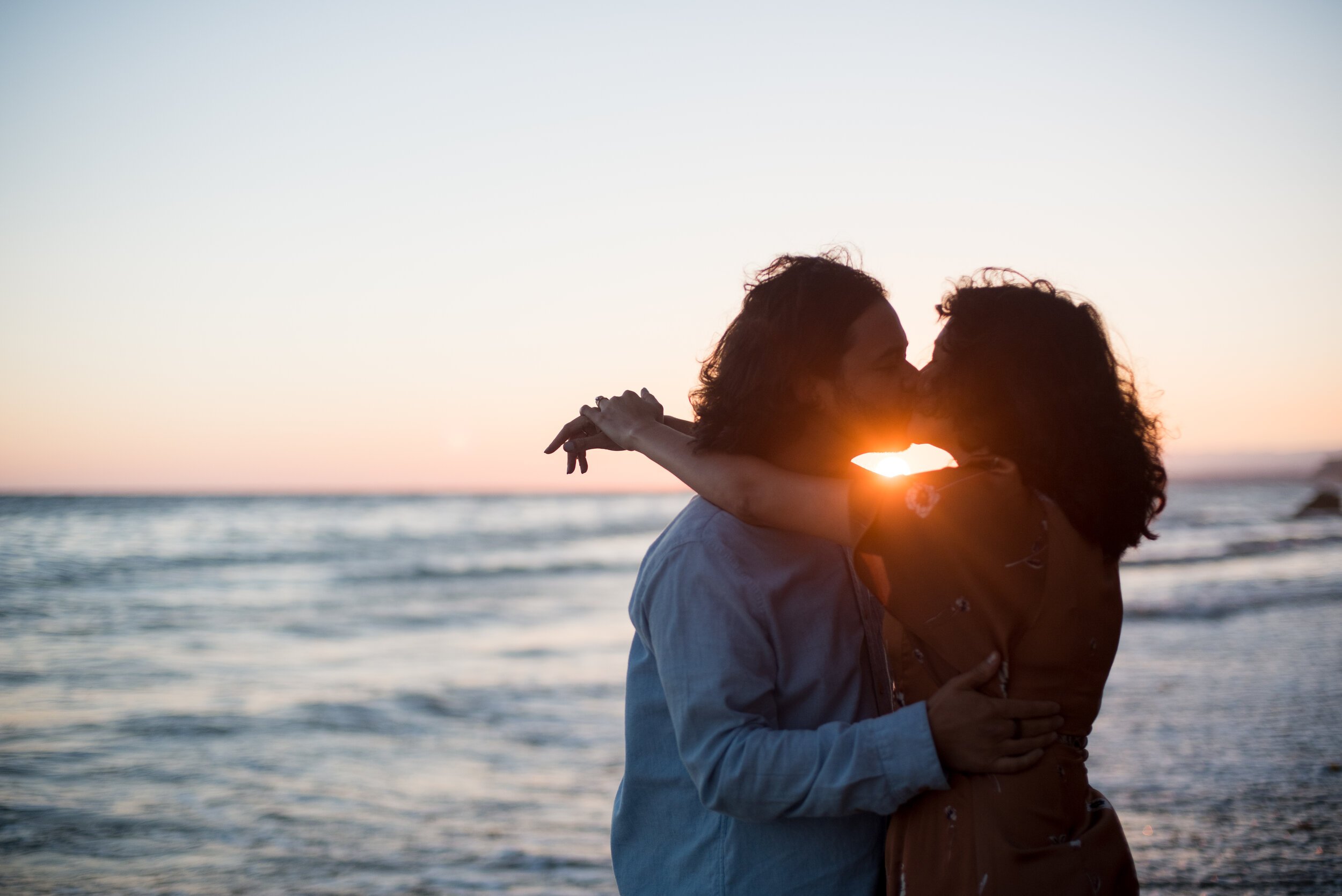 www.santabarbarawedding.com | ByCherry Photography | Mesa Lane Beach | Couple Kissing on the Beach at Sunset