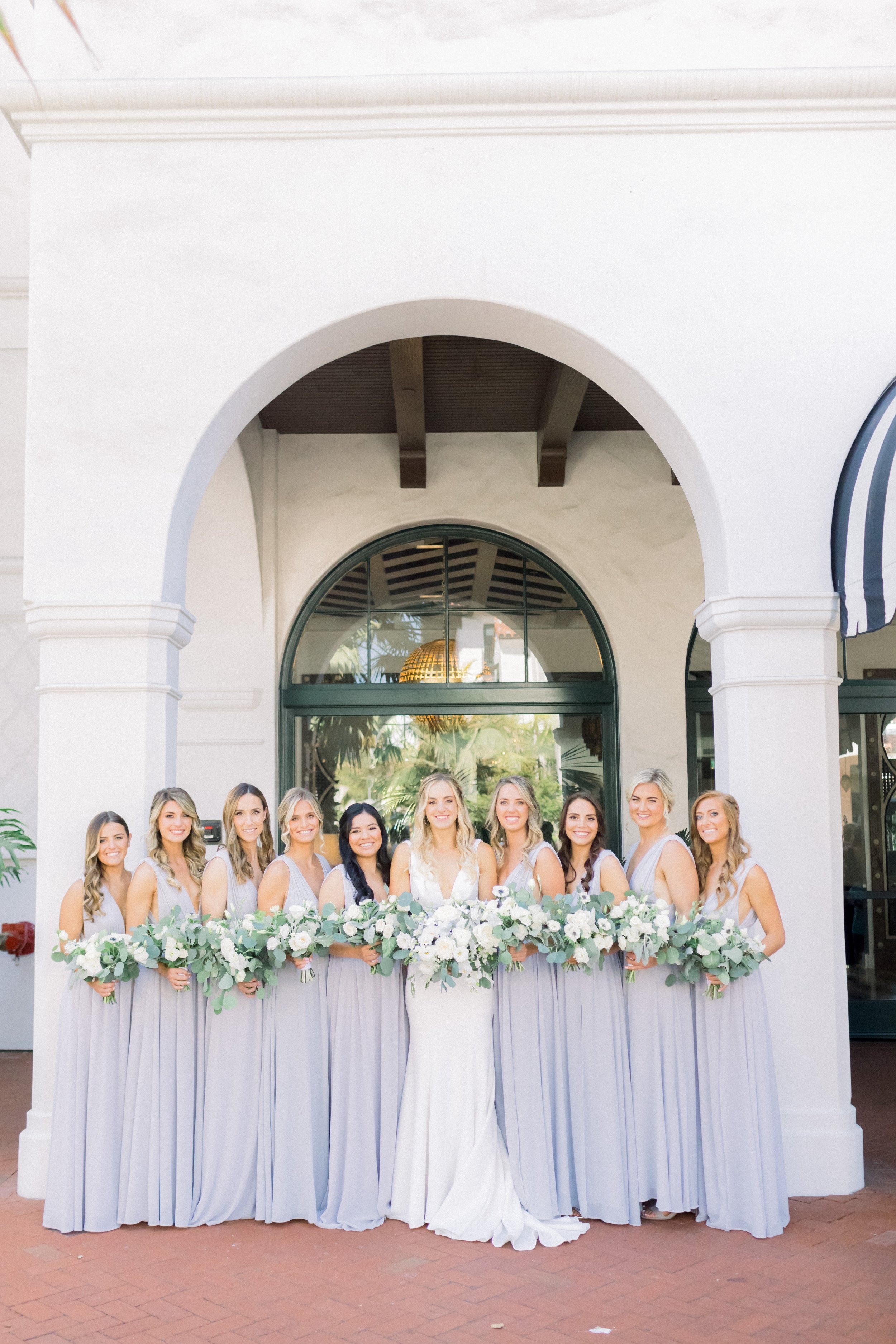 www.santabarbarawedding.com | James &amp; Jess | MOXI | Ann Johnson Events | One Bride with Bridesmaids in All Lilac