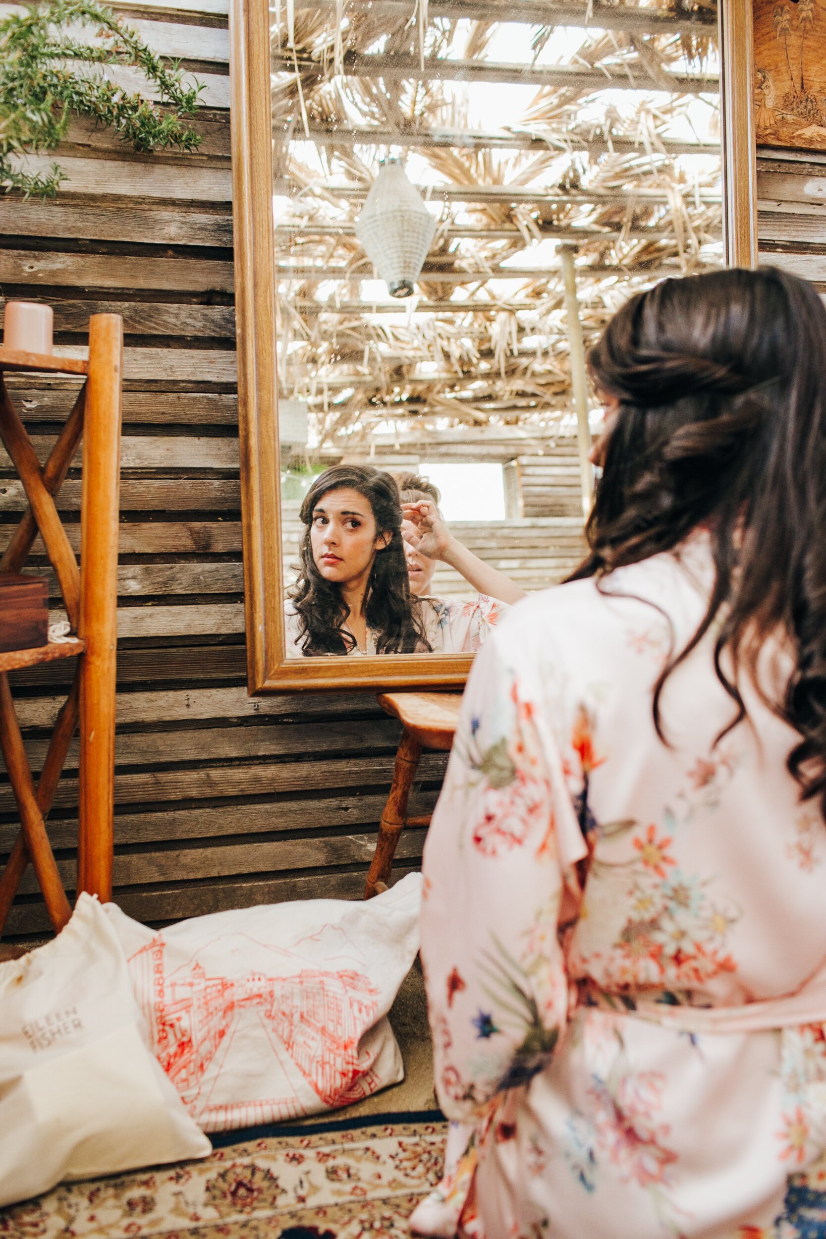 www.santabarbarawedding.com | Elli Lauren Weddings | Dos Pueblos Orchid Farm | Rebekah Xiques | Suzanne Xiques | Bride Getting Her Hair Done