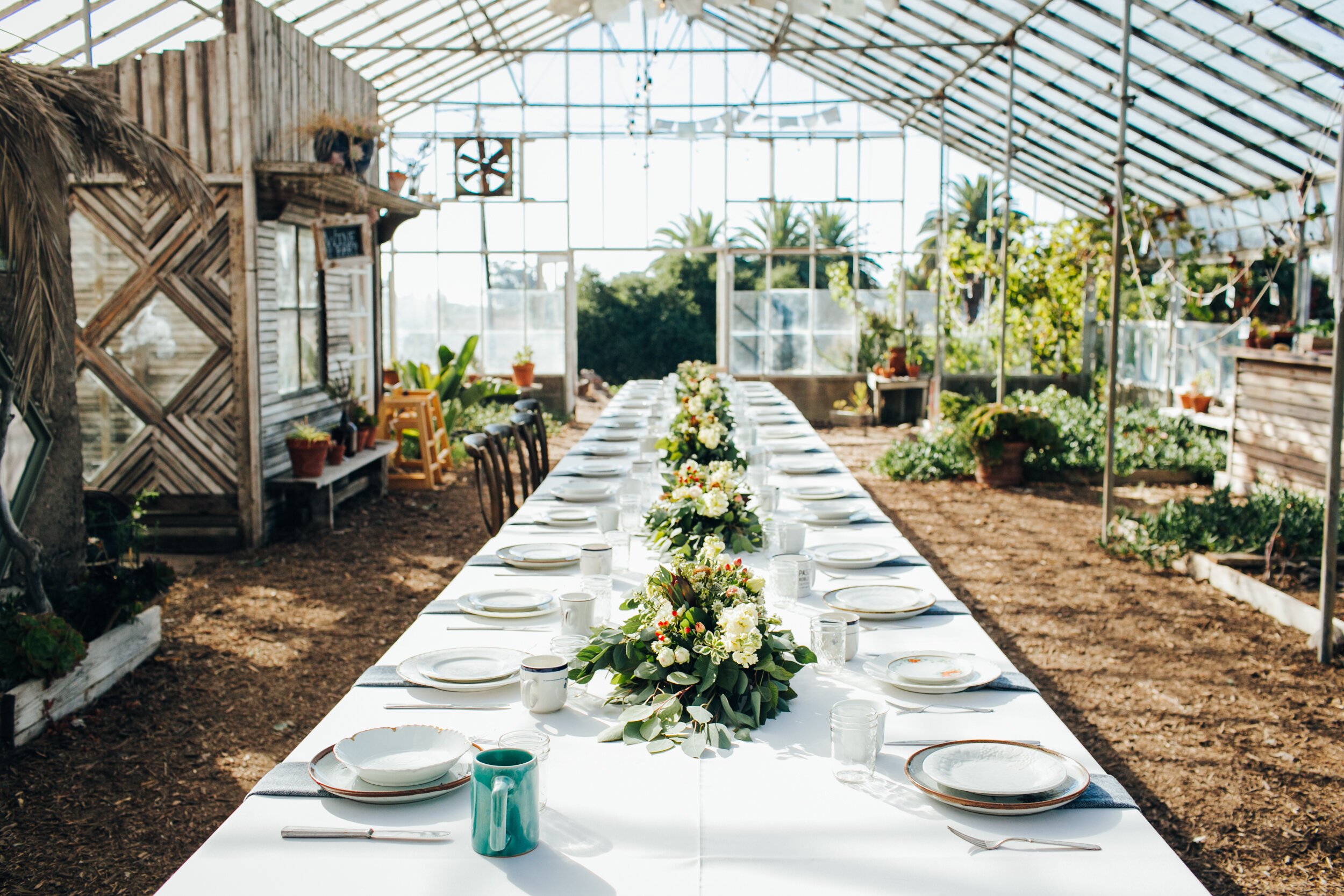 www.santabarbarawedding.com | Elli Lauren Weddings | Dos Pueblos Orchid Farm | Rebekah Xiques | The Tent Merchant | Reception Set Up in Greenhouse