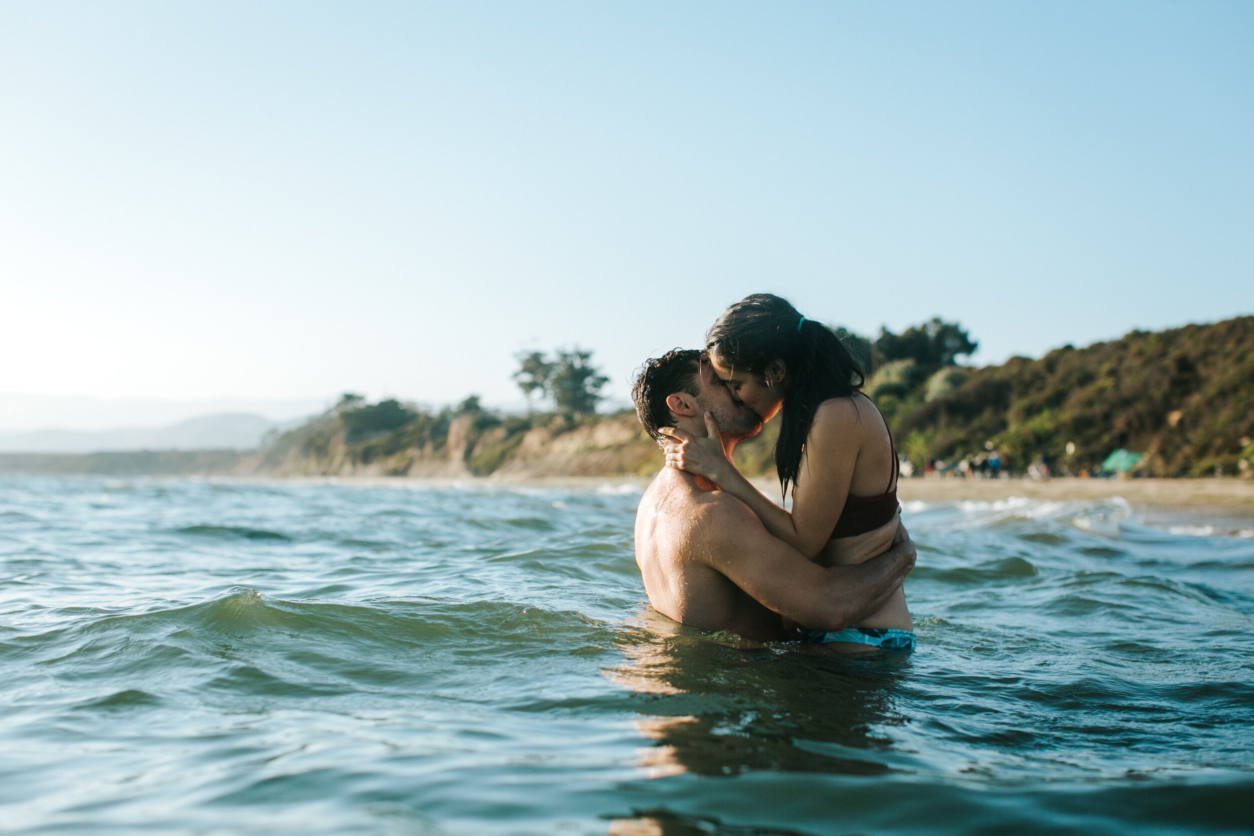 www.santabarbarawedding.com | Elli Lauren Weddings | Dos Pueblos Orchid Farm | Suzanne Xiques | Bride and Groom Share a Moment in the Ocean