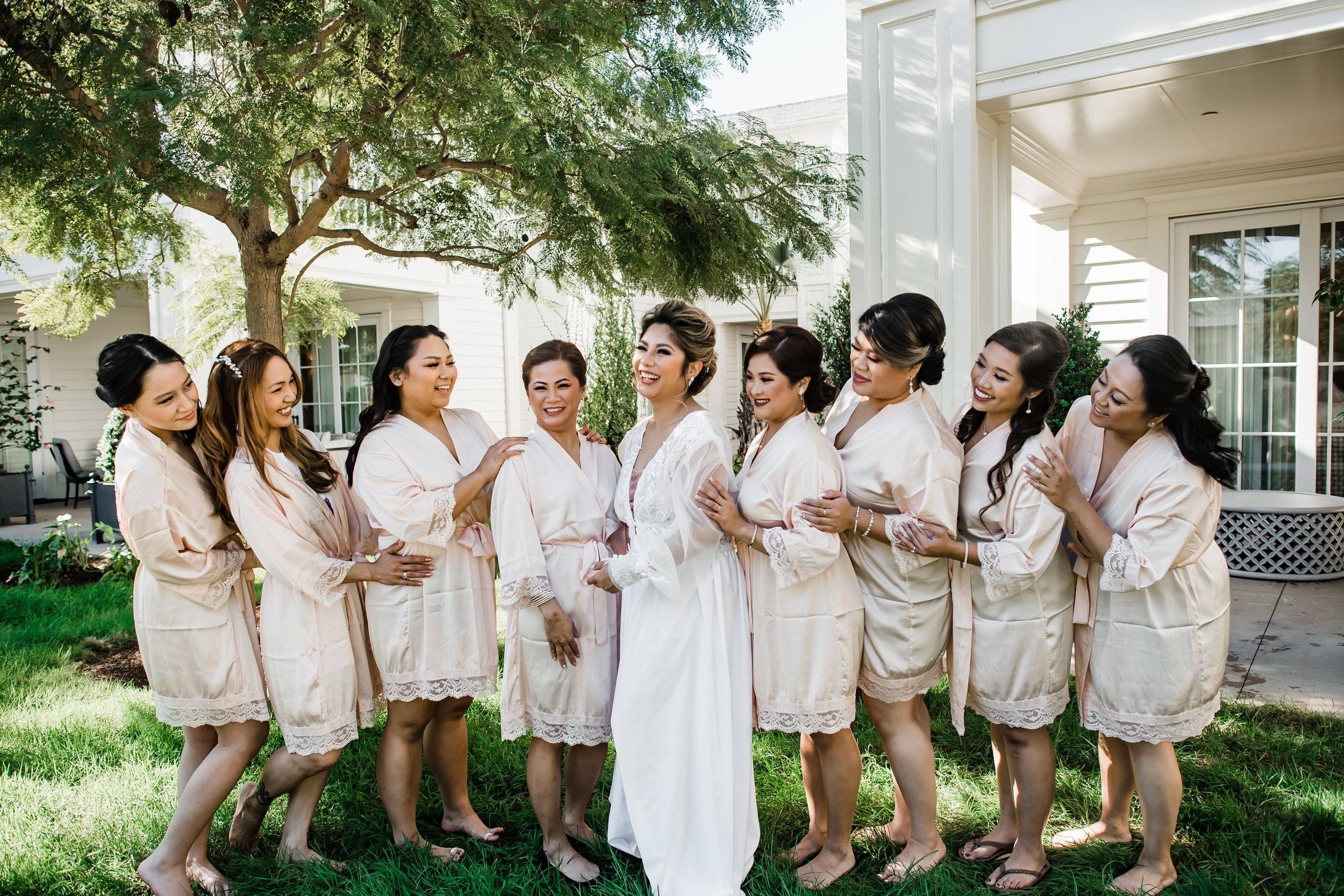 www.santabarbarawedding.com | Old Mission SB | Events by Maxi | Michelle Ramirez | Tangled Lotus | Bride and Bridesmaids in Robes Before Ceremony 