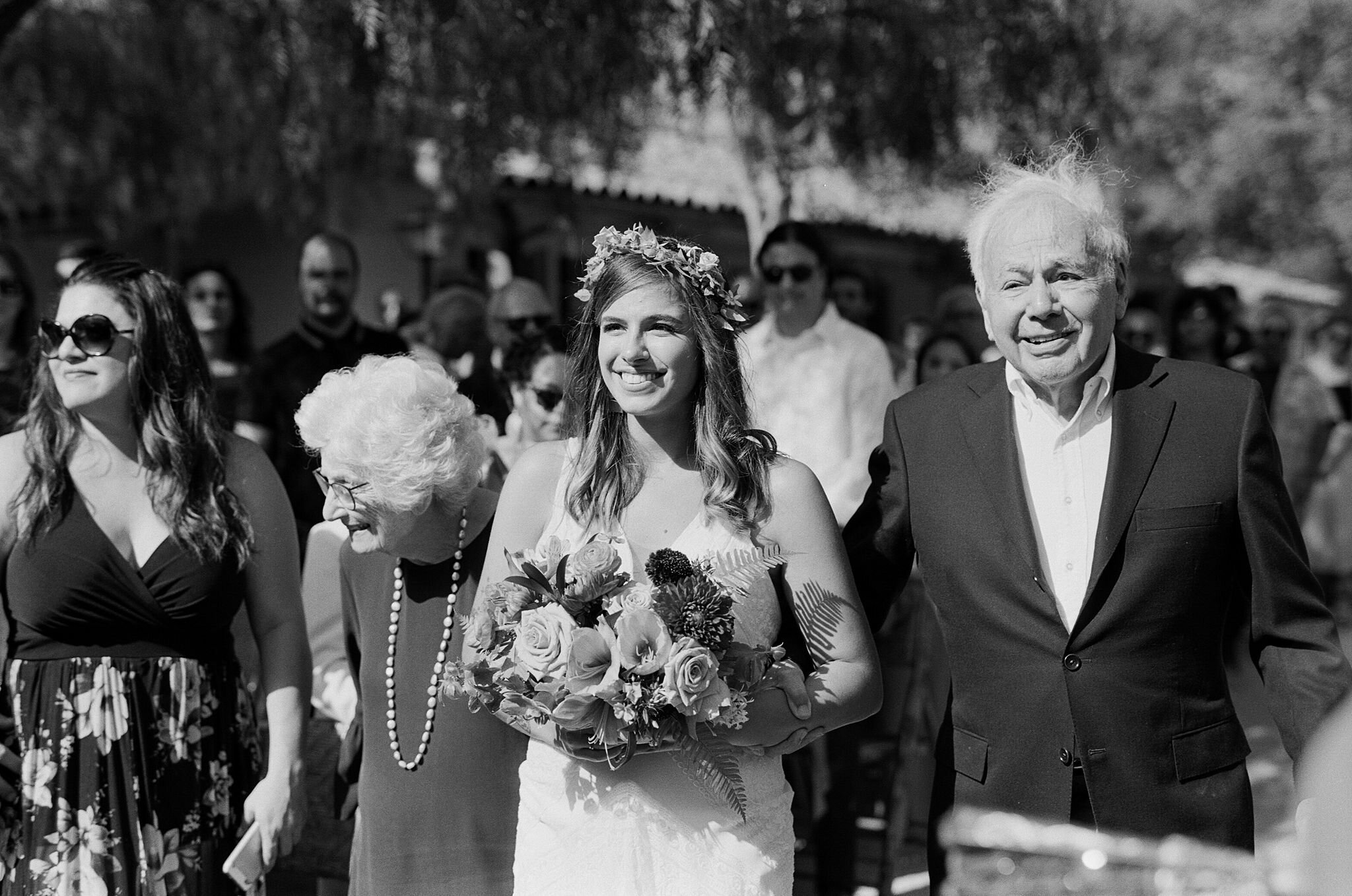 www.santabarbarawedding.com | SB Historical Museum | Onyx + Redwood | Lerina Winter Photo | Ella &amp; Louie | The Dress | Bride Walks Into Ceremony with Her Father