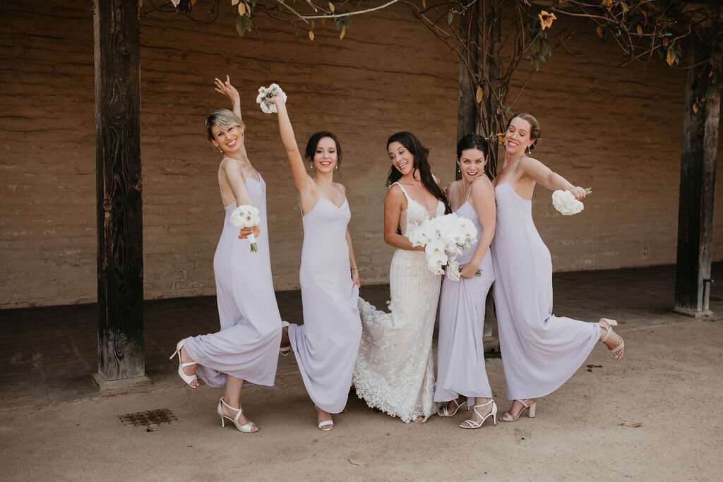 www.santabarbarawedding.com | Felici Events | SB Historical Museum | Ashley Taylor Photography | Ella &amp; Louie | LunaBella | Bride with Bridesmaids and Bouquets 