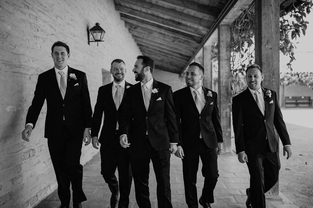 www.santabarbarawedding.com | Felici Events | SB Historical Museum | Ashley Taylor Photography | Ella &amp; Louie | Groom with Groomsmen Before the Ceremony 