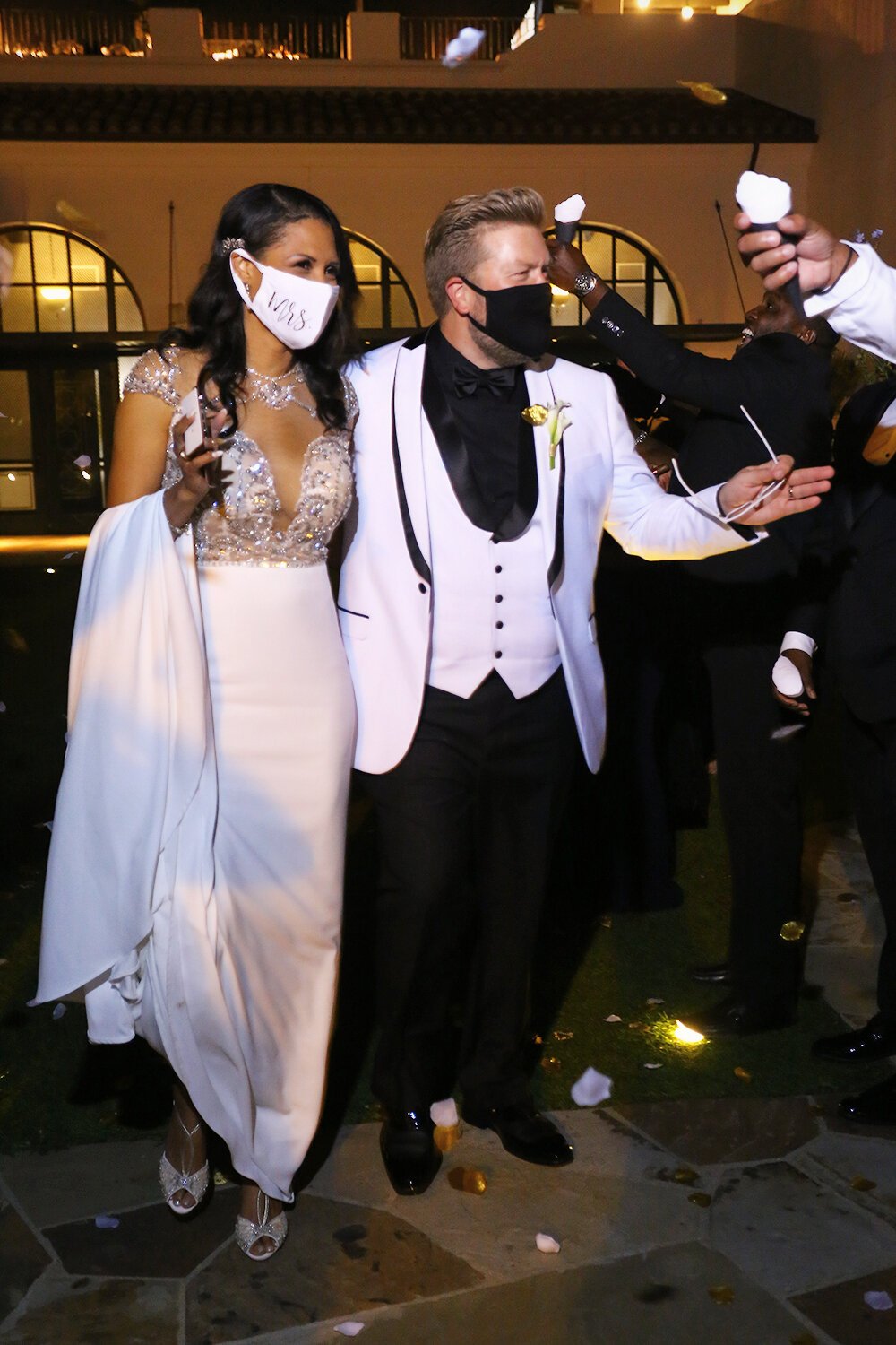 www.santabarbarawedding.com | Sunwest Video | Hotel Californian | Amazing Days Events | Tangled Lotus | LunaBella | Bride and Groom Leaving in Masks