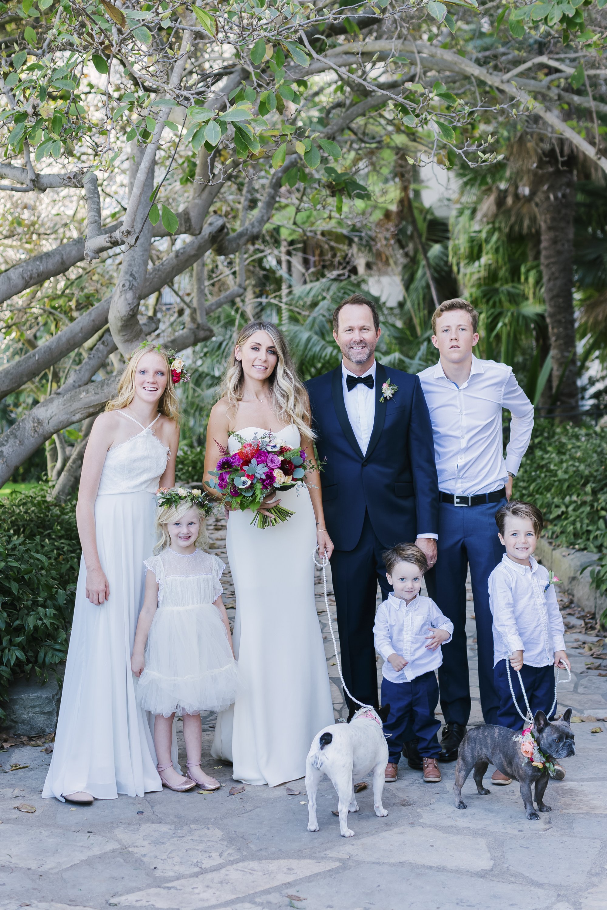 www.santabarbarawedding.com | Aurelia D’Amore Photography | Santa Barbara Courthouse | Soleil Events | Bride and Groom’s Family with Their Two Fur Babies