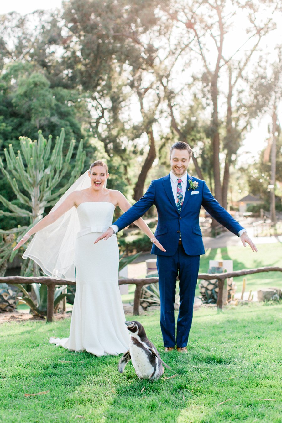 www.santabarbarawedding.com | Laura Ford Photos | Santa Barbara Zoo | Rincon Events | Bride and Groom and Penguin