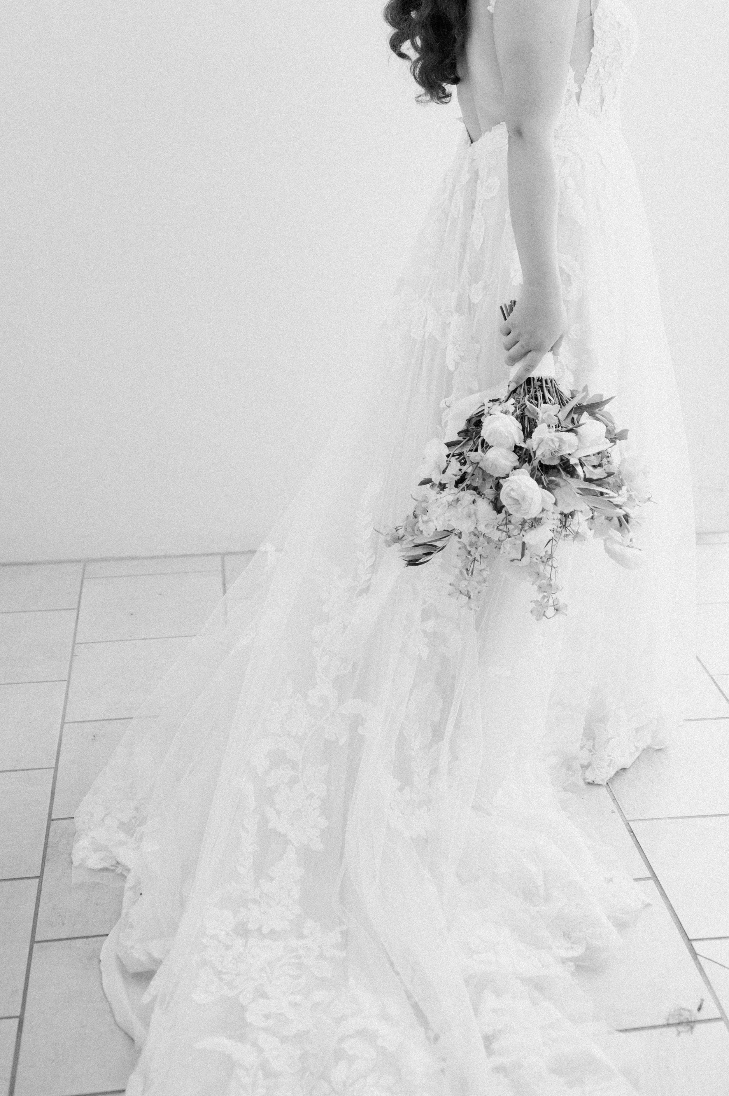 www.santabarbarawedding.com | Hoste Events | Haley Garces | Santa Barbara Inn | Fleur de Rye | NV Glam Studio | Bride’s Train and Bridal Bouquet 
