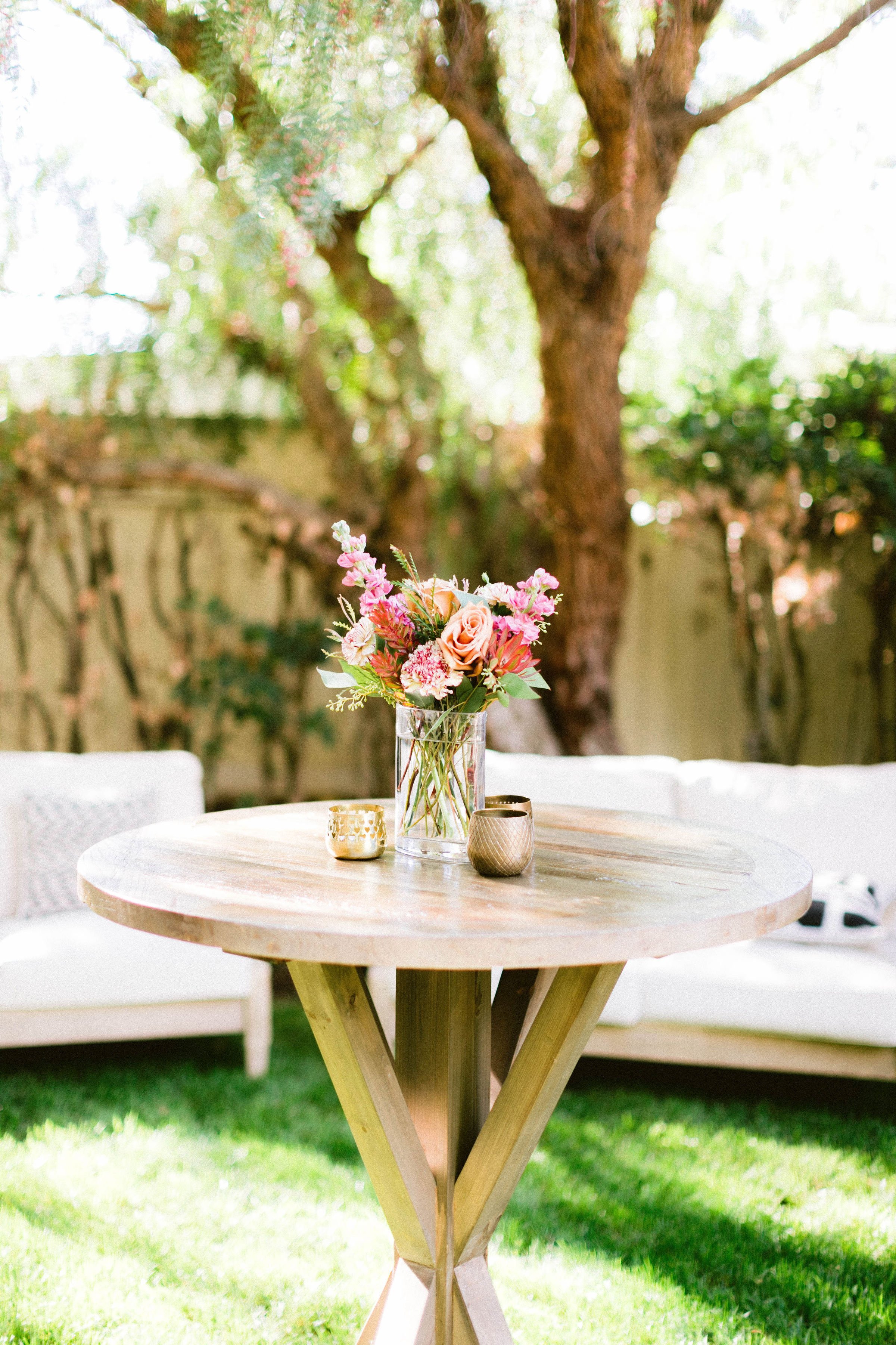 www.santabarbarawedding.com | Brittany Taylor Photography | Swell Studio Events | The Maker’s Son | Alpha Floral | Otis + Pearl | Lounge Area Table with Florals