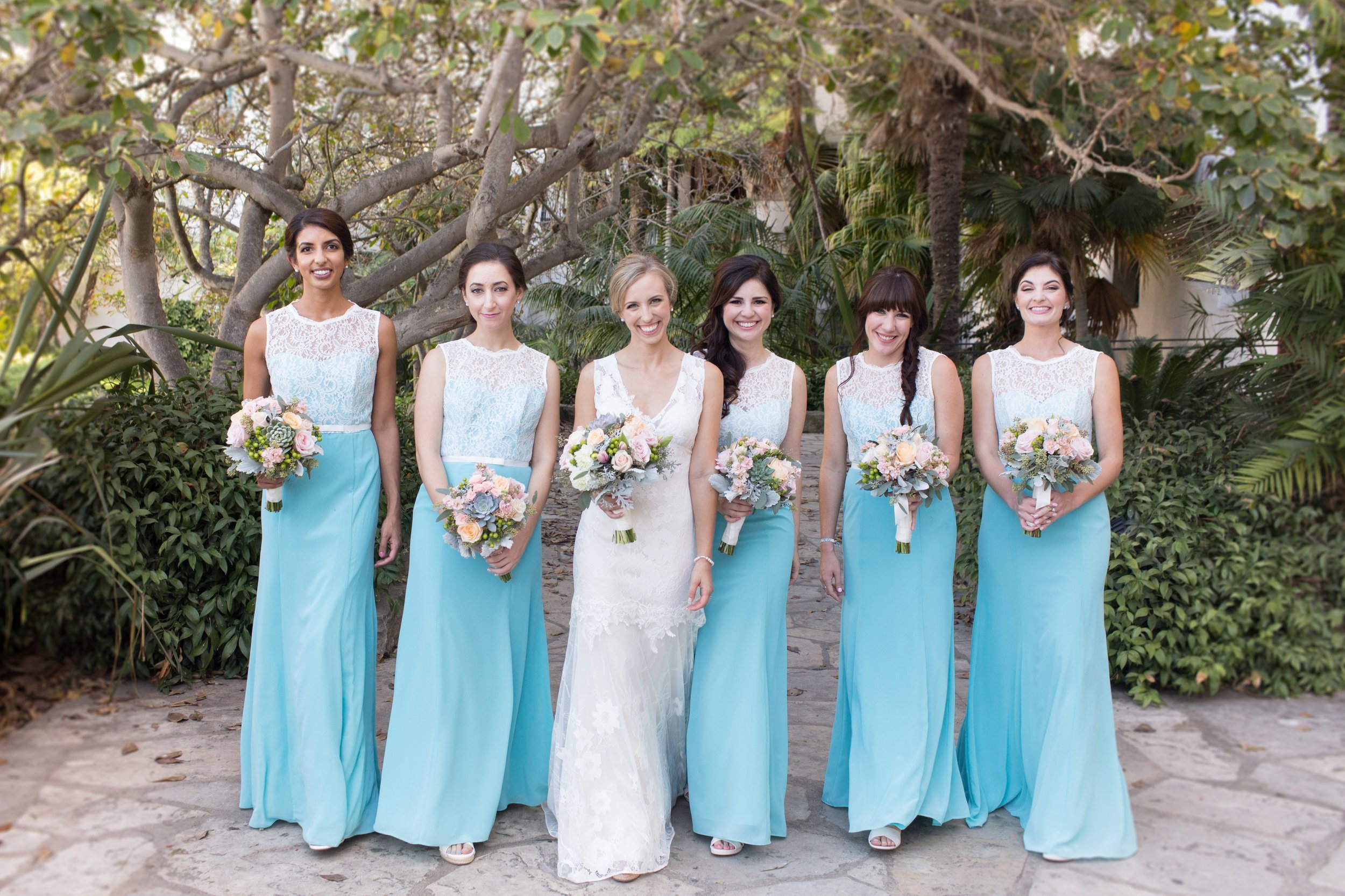 www.santabarbarawedding.com | Anna J. Photography | Alegria by Design | Bride with Bridesmaids in Light Blue