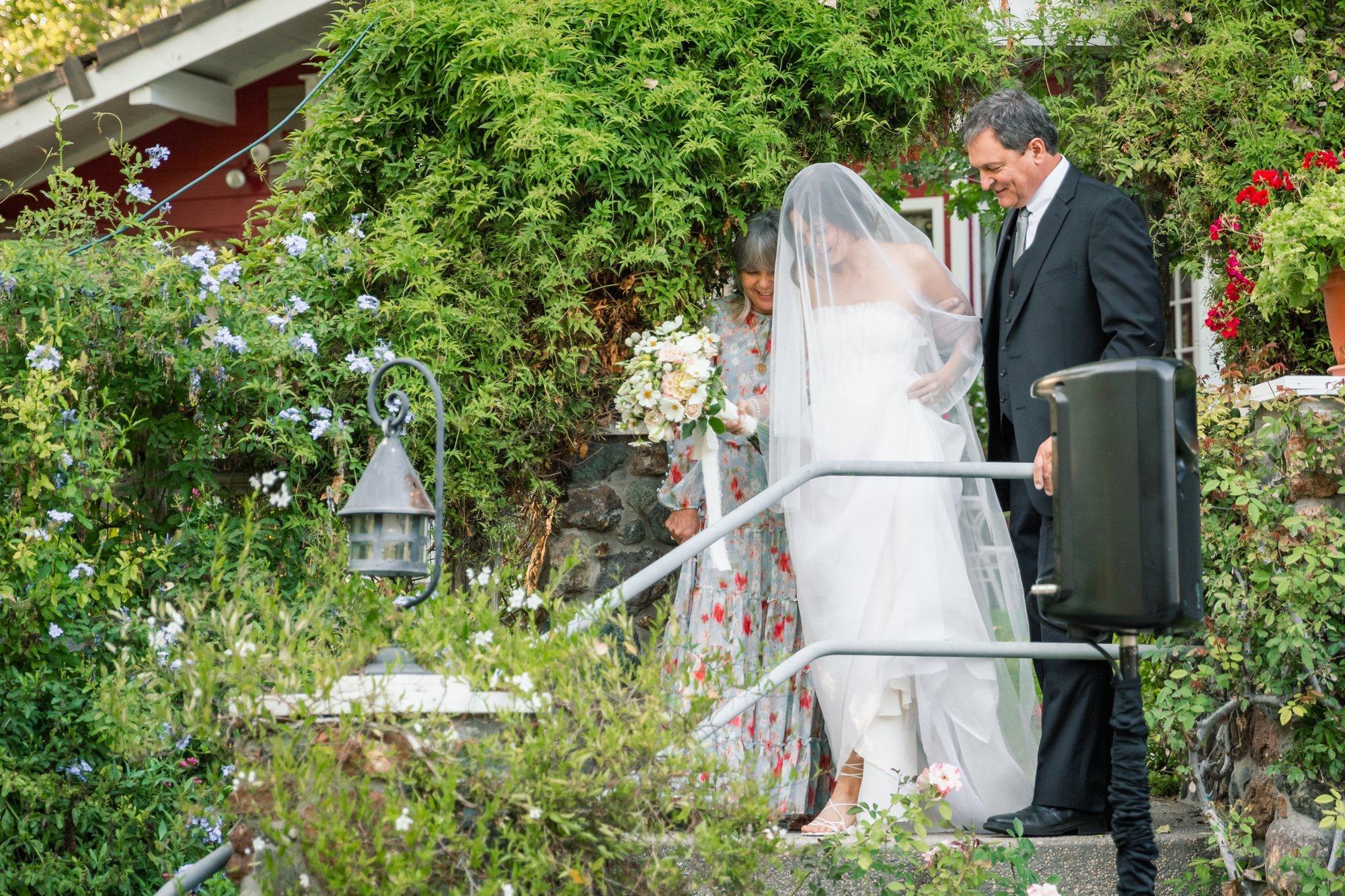 www.santabarbarawedding.com | Santa Ynez Private Residence | Veils &amp; Tails Photography | Santa Ynez Elite Party Rentals | Bride Walking Into Ceremony with Her Father