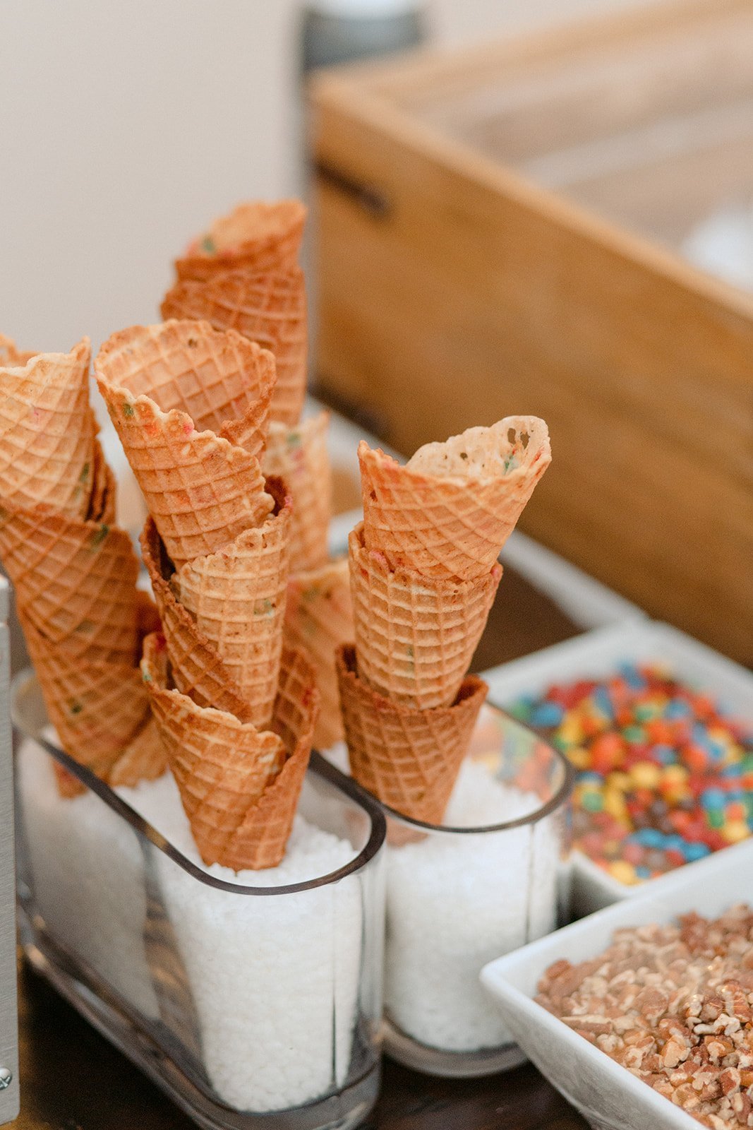 www.santabarbarawedding.com | Ali Beck Photography | LuckEleven Events | The Ritz-Carlton Bacara | Knot Just Flowers | Ice Cream Cones for Dessert at Reception 