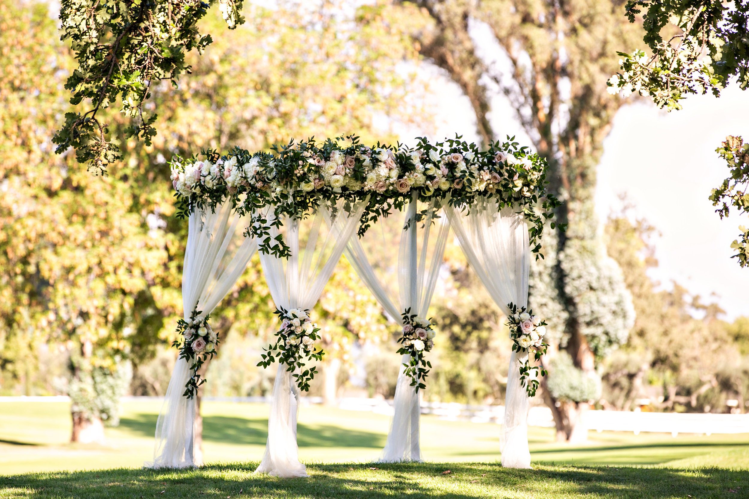 www.santabarbarawedding.com | Laurie Bailey | Amber Weir Weddings &amp; Events | Ojai Valley Inn | Cody Floral Design | Canopy with Florals for Ceremony 