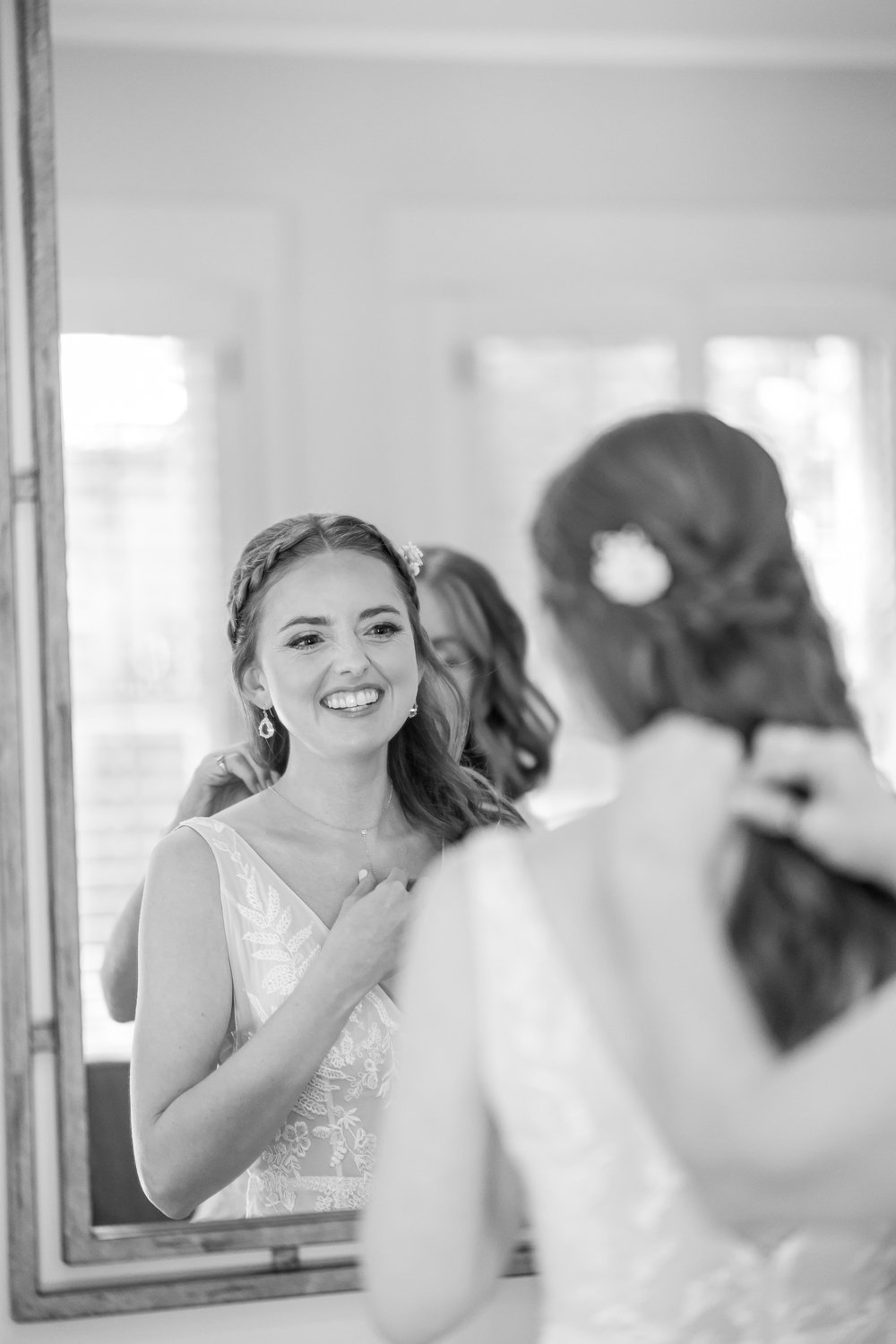 www.santabarbarawedding.com | Upham Hotel | Elizabeth Victoria Photography | Hogue &amp; Co. | Floravere | La Rouge Artistry | Bride Getting Ready in the Mirror