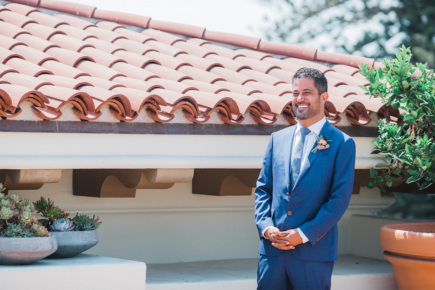 www.santabarbarawedding.com | Michael + Anna Costa Photography | Kimpton Canary | SB Courthouse | LuckEleven Events | Emma Rose Floral | Groom Waiting for First Look