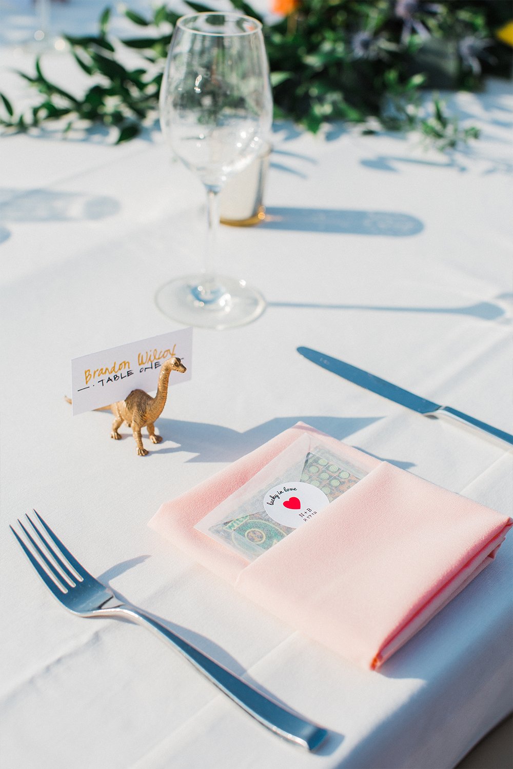 www.santabarbarawedding.com | Michael + Anna Costa Photography | Kimpton Canary | SB Courthouse | LuckEleven Events | Dinosaur Place Holder and Reception Table Setup 
