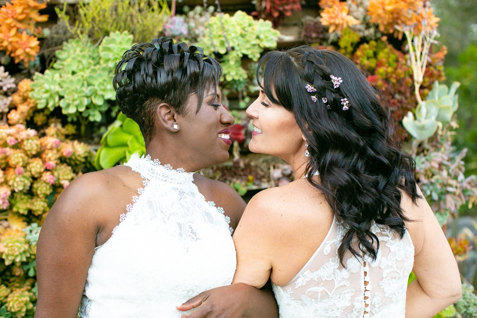 www.santabarbarawedding.com | Renoda Campbell Photography | Brides About to Kiss After Ceremony 