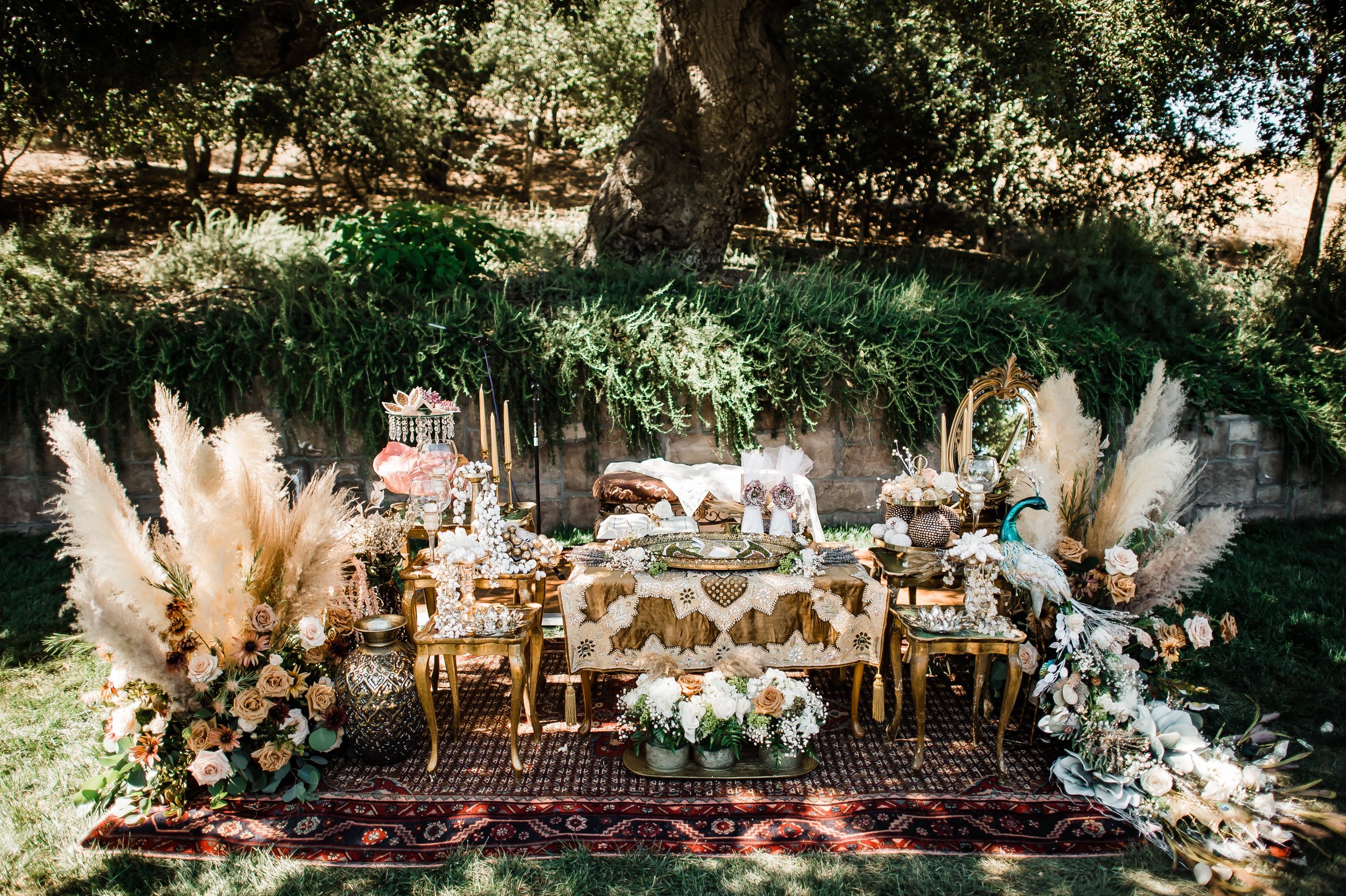 www.santabarbarawedding.com | Michelle Ramirez  | Zaca Creek | Santa Barbara Elopement | Ella &amp; Louie | SYV Elite Events | Traditional Persian Decorated Table at Ceremony 