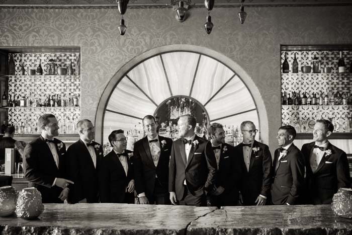 www.santabarbarawedding.com | Soigne Productions | Christian Oath Studio | Coral Casino | Anna Le Pley Taylor | Groom with Groomsmen at Bar