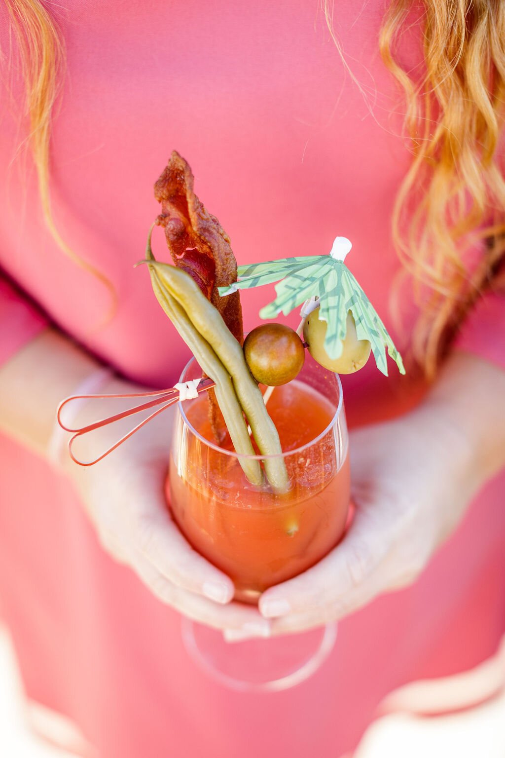 www.santabarbarawedding.com | Head &amp; Heart Photography | Ann Johnson Events | Hotel Californian | #BrandYou2020 | Bloody Mary with Bacon, Olives, Green Beans, and A Drink Umbrella
