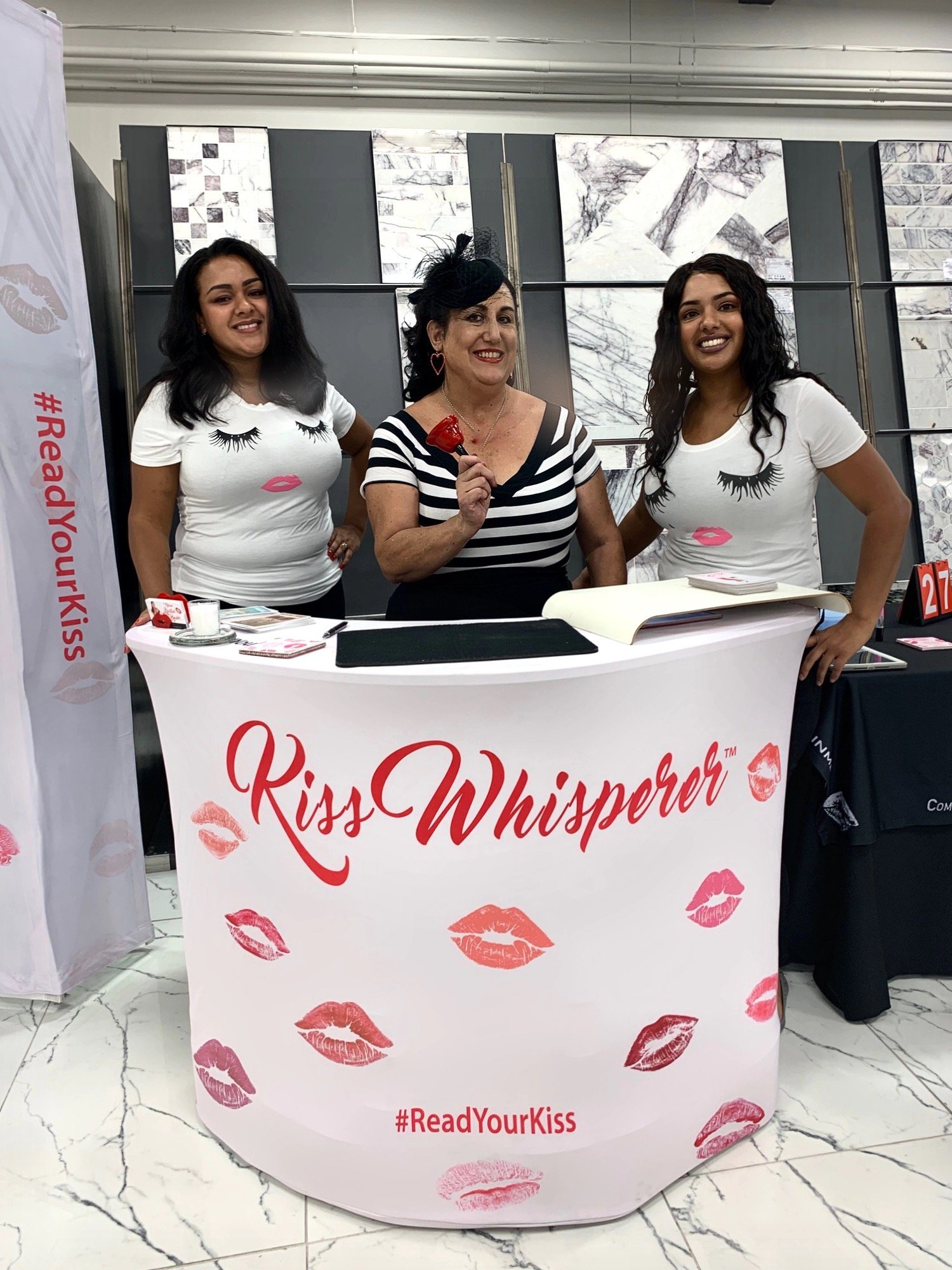 www.santabarbarawedding.com | The Official Lipstick Reader | Anita Miranda and Two Kiss Whisperers at the Kissing Booth