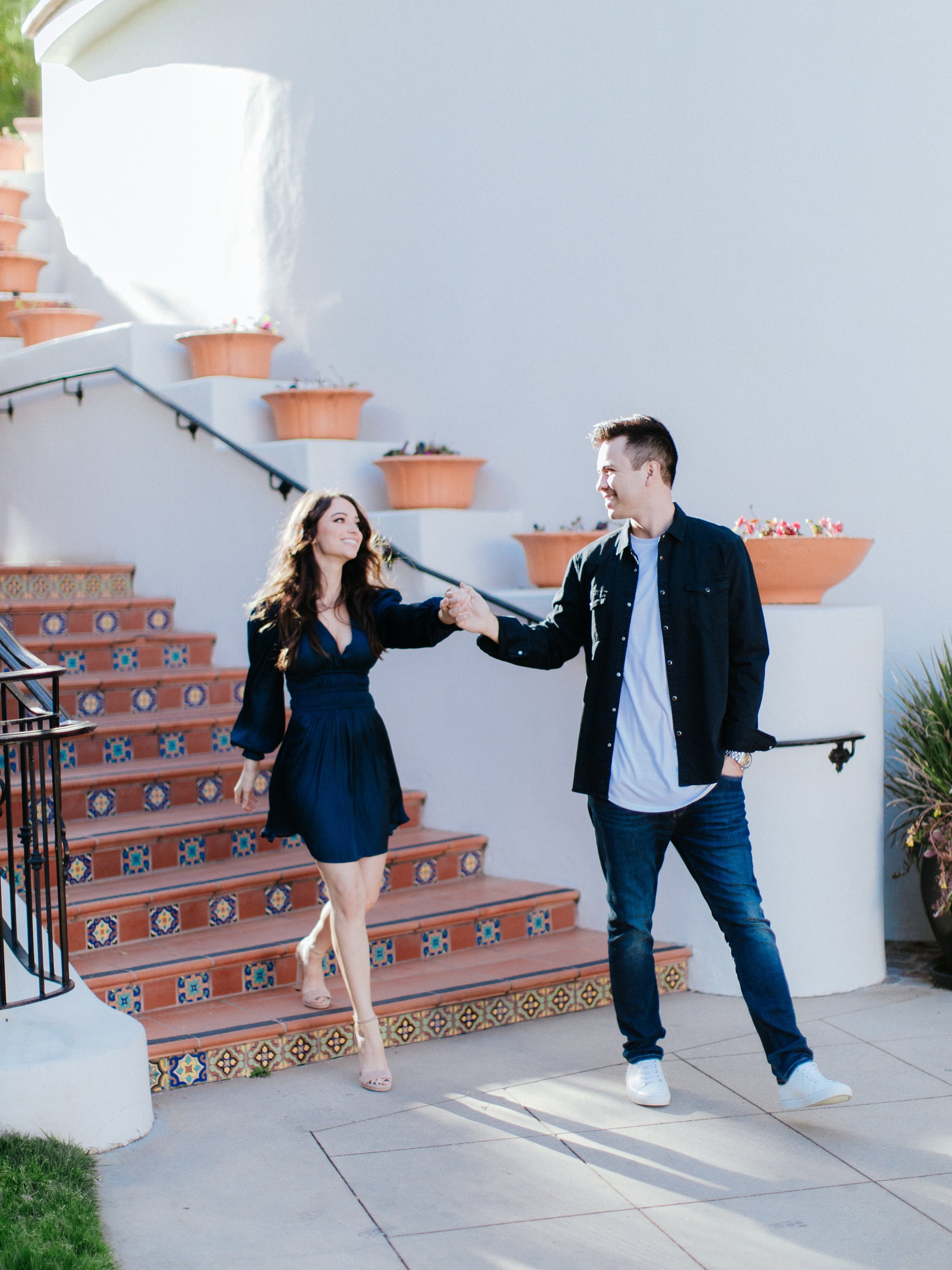 www.santabararawedding.com | Chris J. Evans | Santa Barbara Ritz-Carlton Bacara | Couple on the Venue’s Iconic Stairs