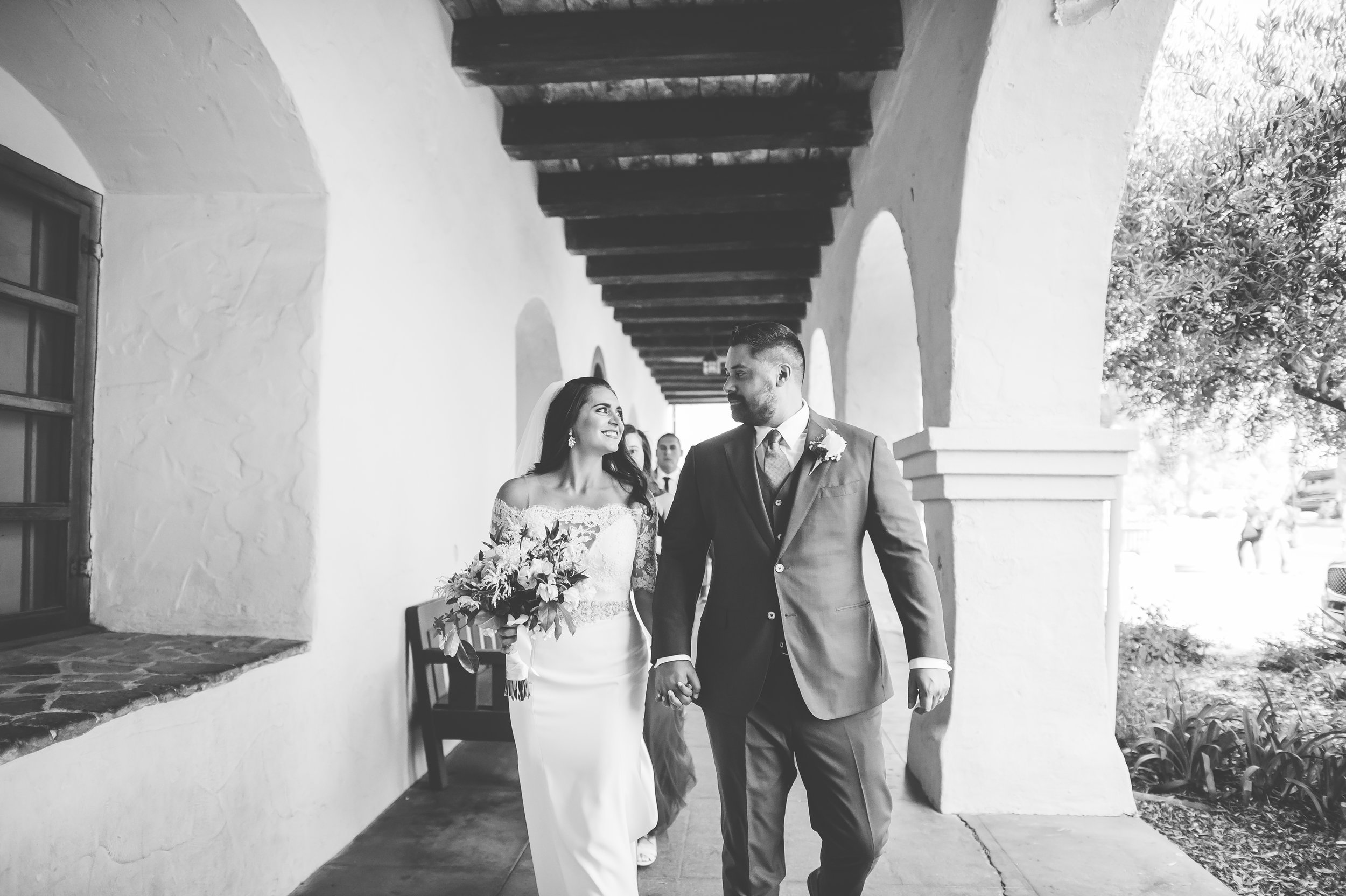 www.santabarbarawedding.com | Michelle Ramirez Photography | Old Mission Santa Ines | Amazing Day Events | Sweet Peas Flowers and Gifts | The Couple Following the Ceremony