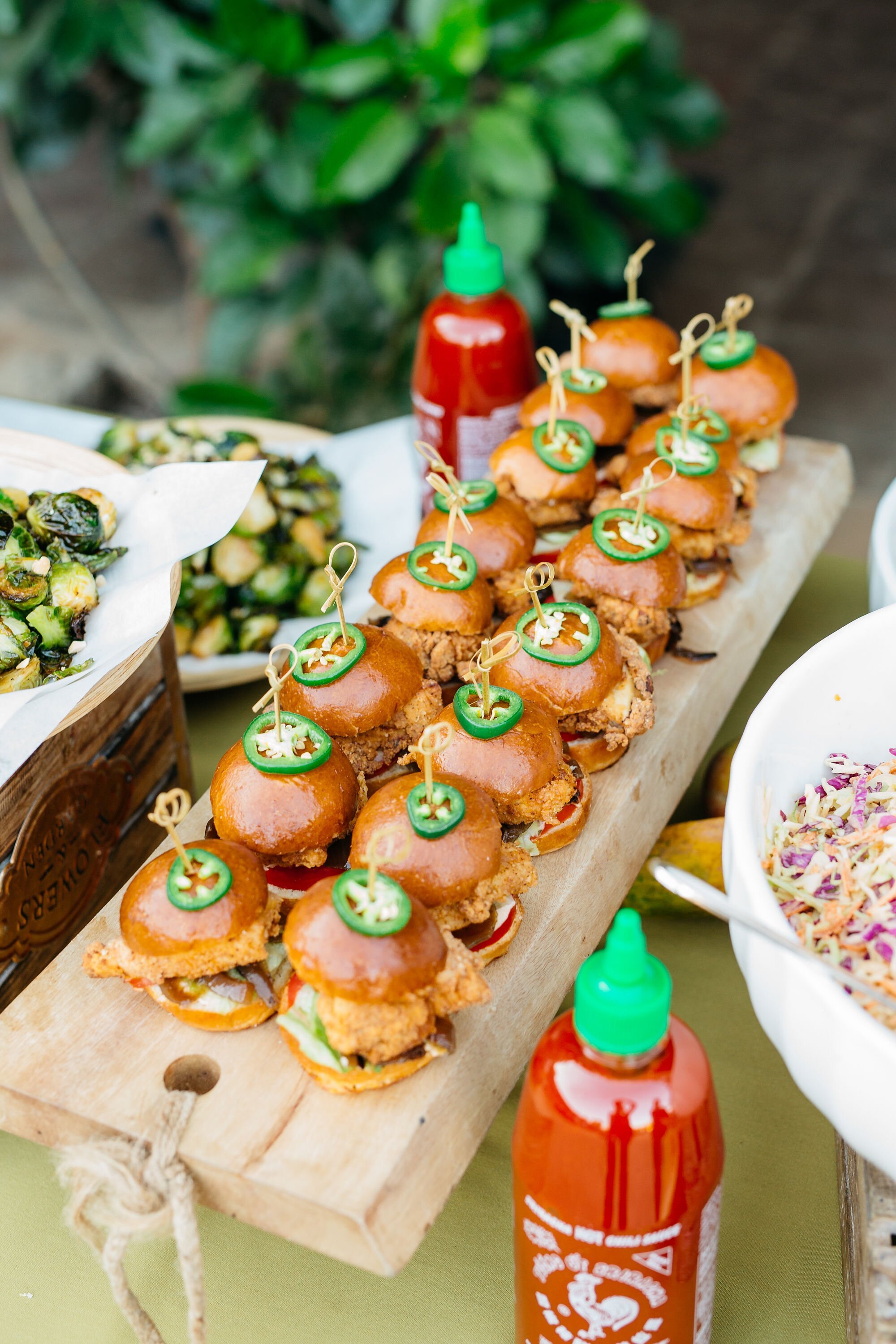 www.santabarbarawedding.com | Seasons Catering | Lerina Winter Photography | Mini Chicken Slider Appetizers Topped with Jalapeños 