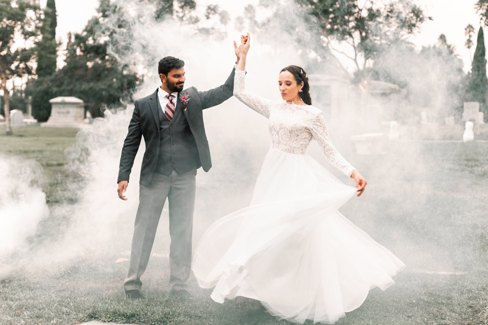 www.santabarbarawedding.com | Veils &amp; Tails Photography | The Sacred Events | Hollywood Forever Cemetery | Bride and Groom | Dance