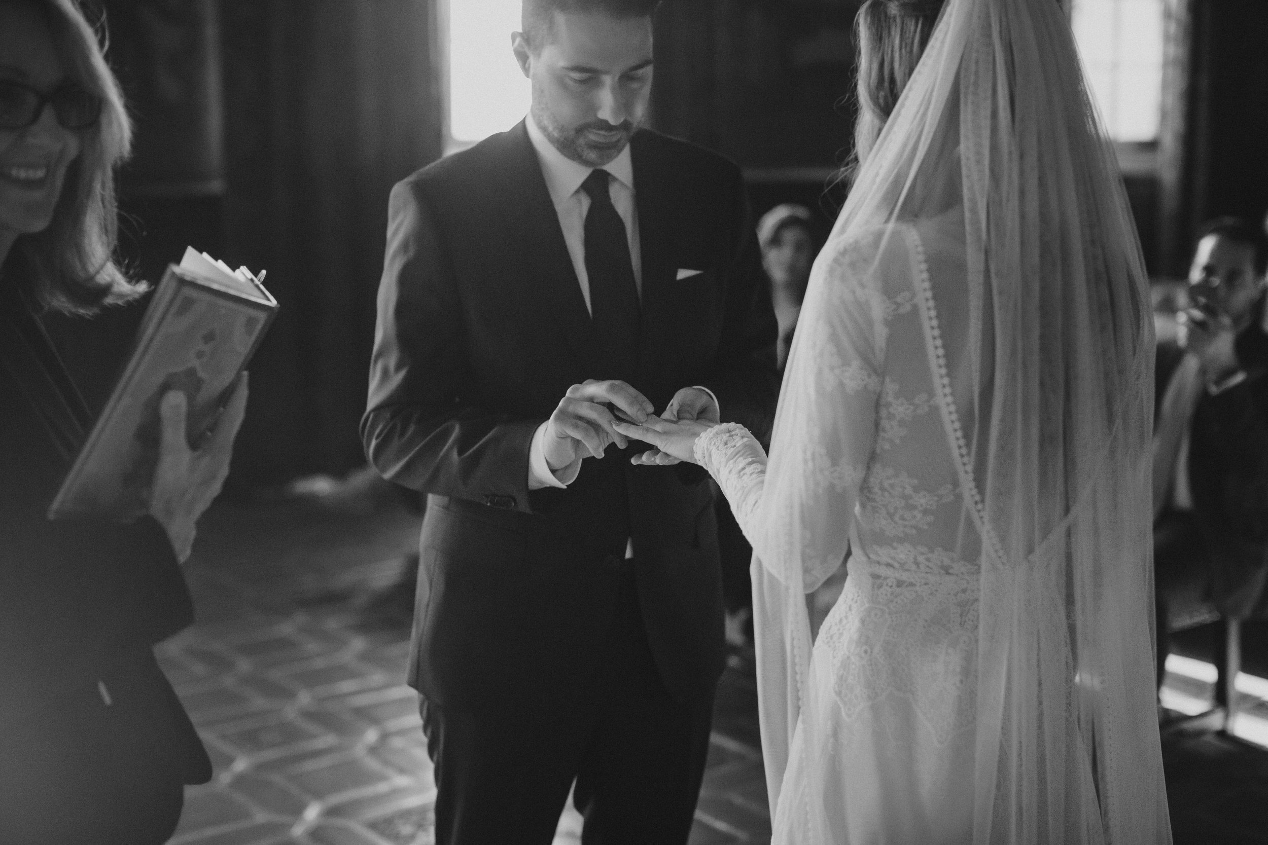 www.santabarbarawedding.com | Ryanne Bee Photography | Santa Barbara Courthouse | Dreamers and Lovers | Santa Barbara Classic Weddings | Exchanging Rings